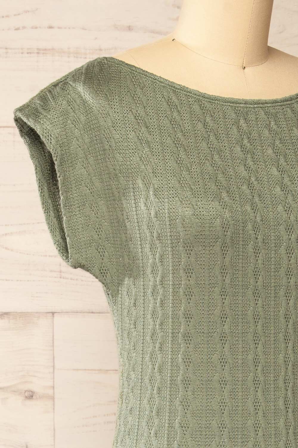 Selana Sage Knit Maxi Dress w/ Back Slit | La petite garçonne side close-up