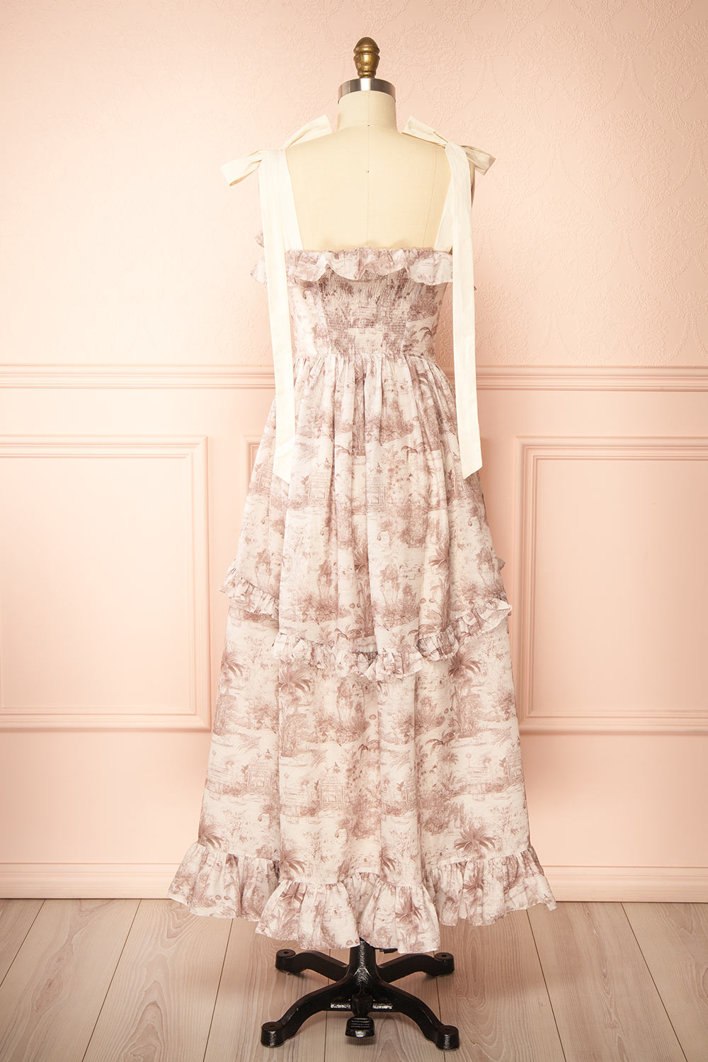 Seloua Long Dress with Brown Vintage Print | Boutique 1861 back view