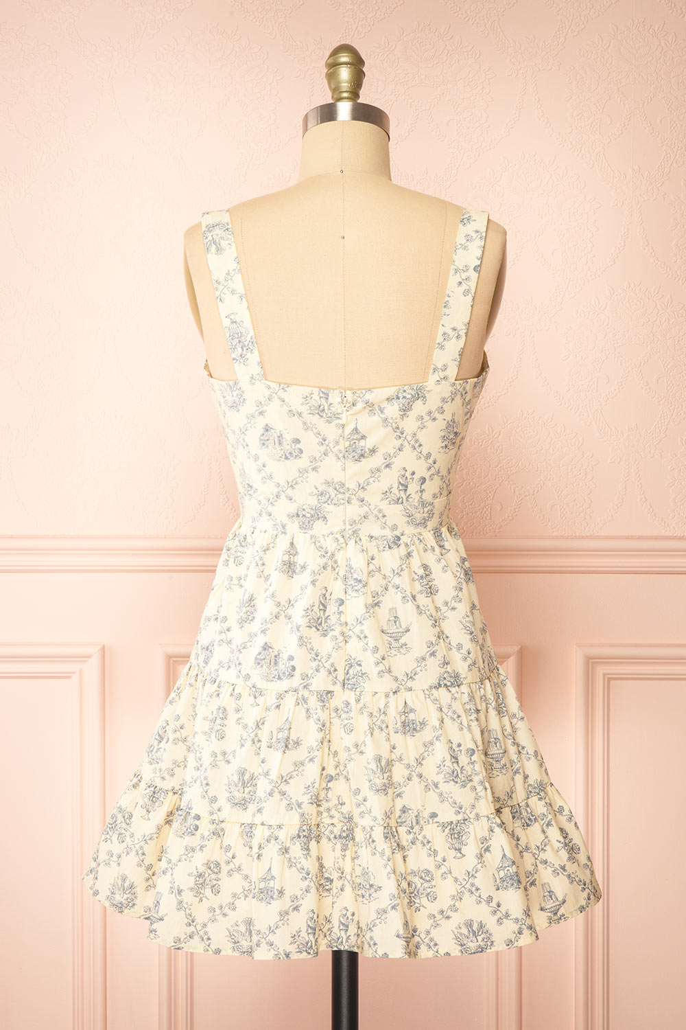 Selvina Short Beige Dress w/ Vintage Motif | Boutique 1861 back view