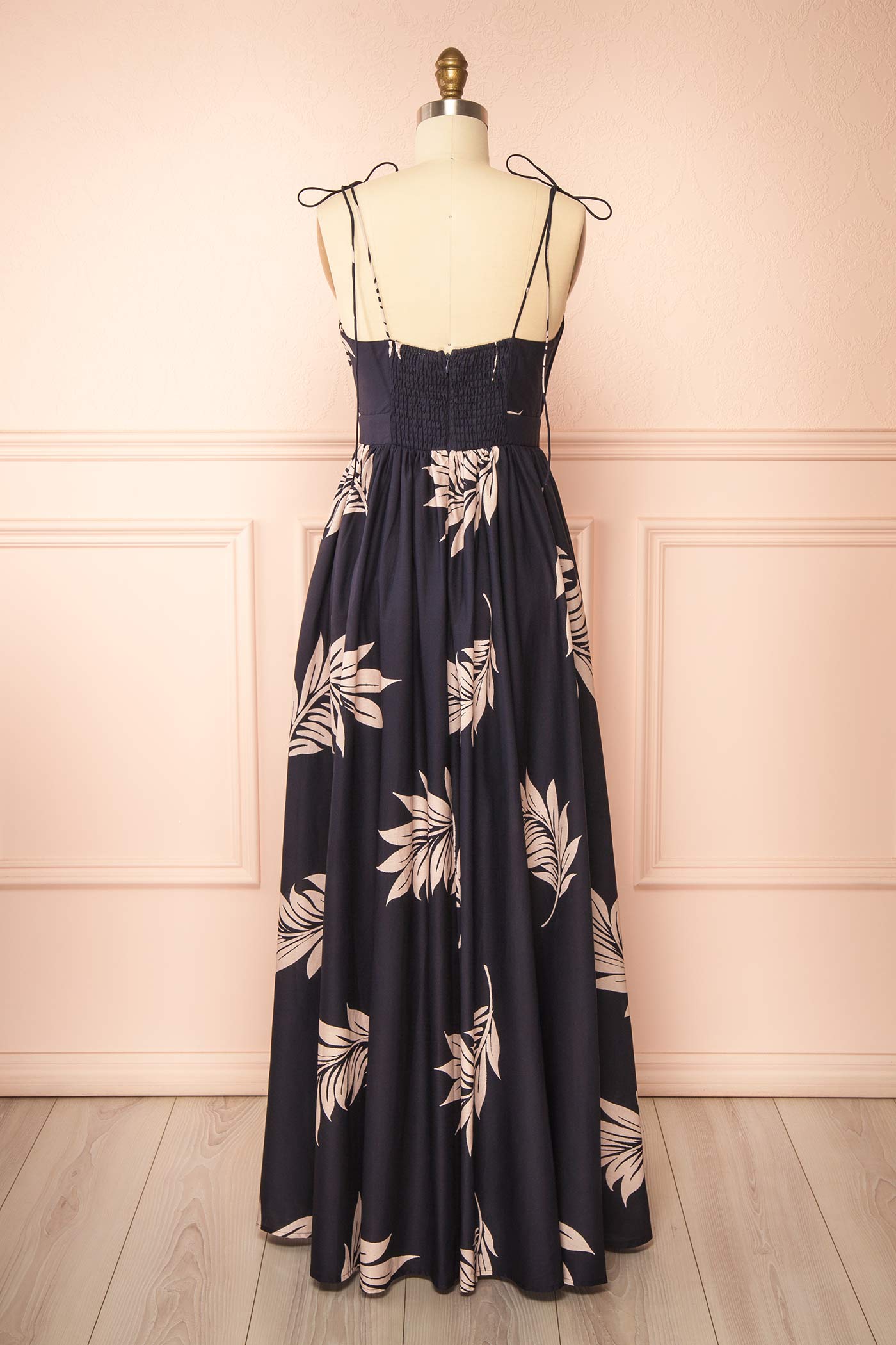 Backview Selwyn Navy Maxi Dress with Self-Tie Straps at la boutique 1861