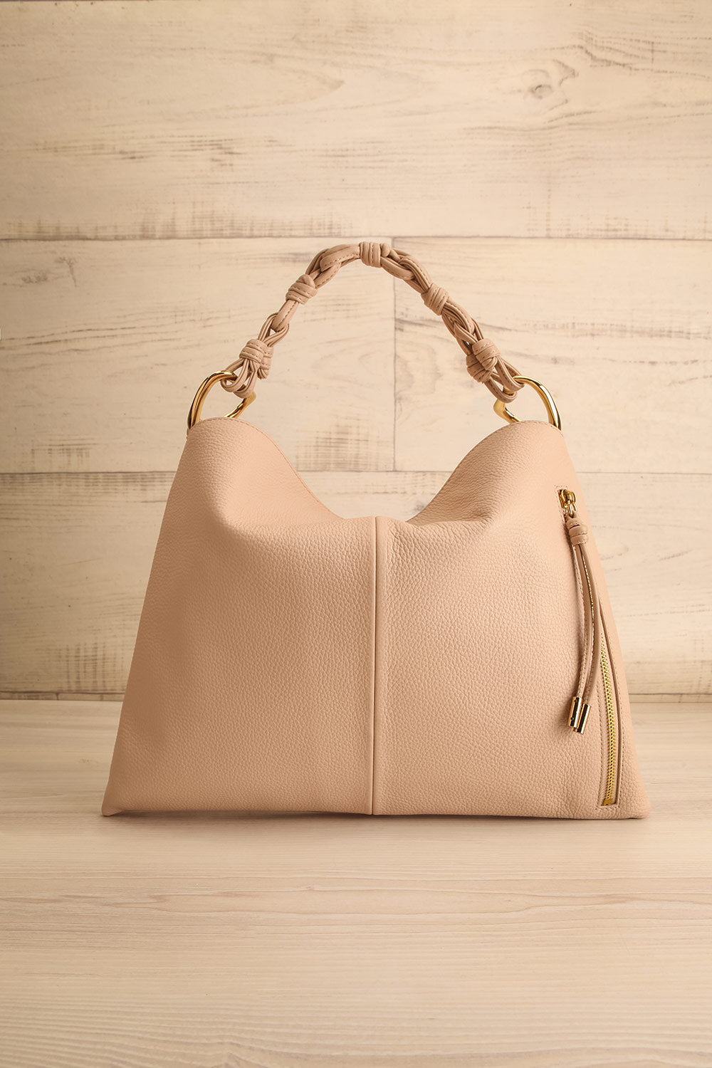 Seniorite Beige Leather Hobo Bag | La petite garçonne front