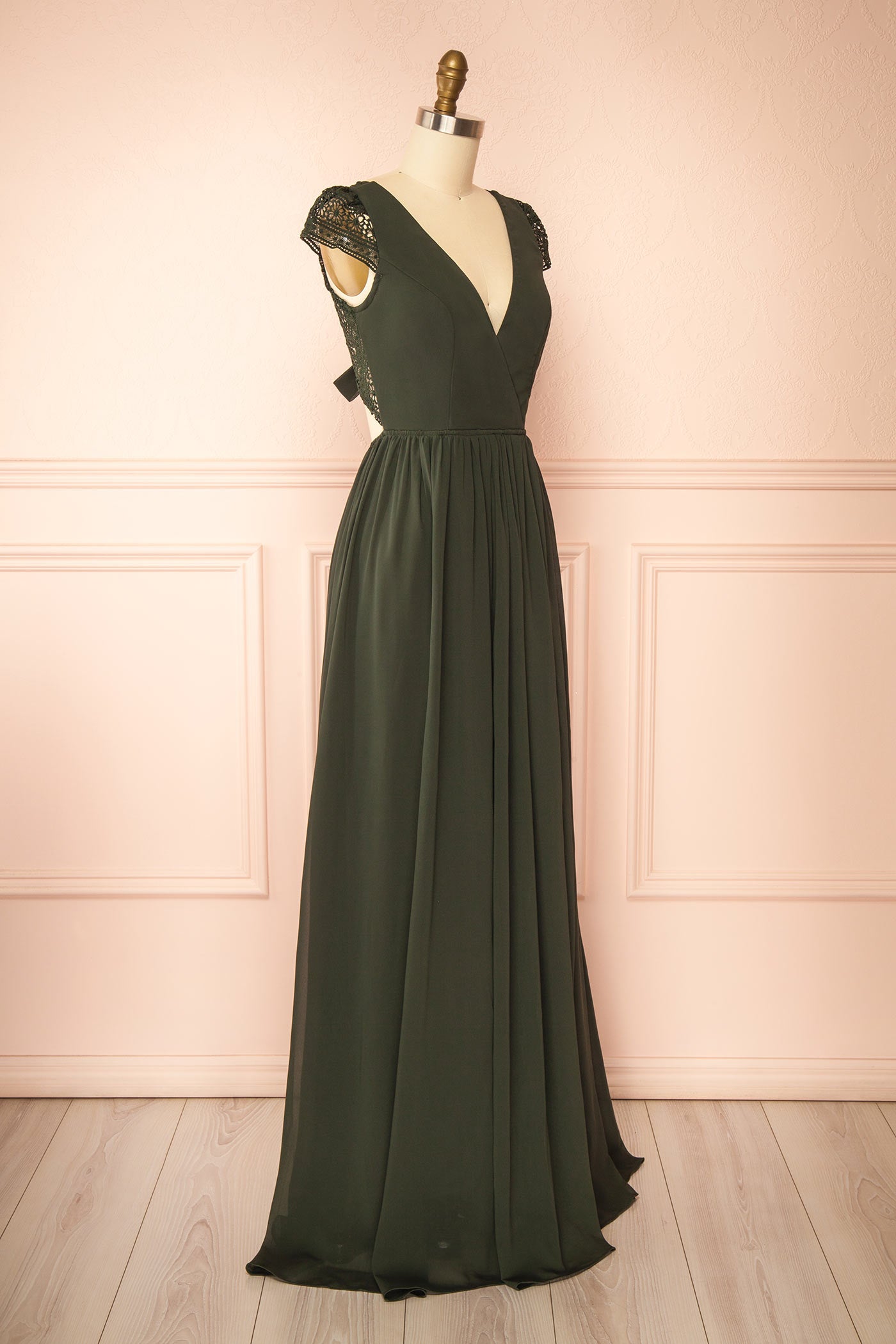 Senji Dark Green Backless Chiffon and Lace Gown | Boudoir 1861 side