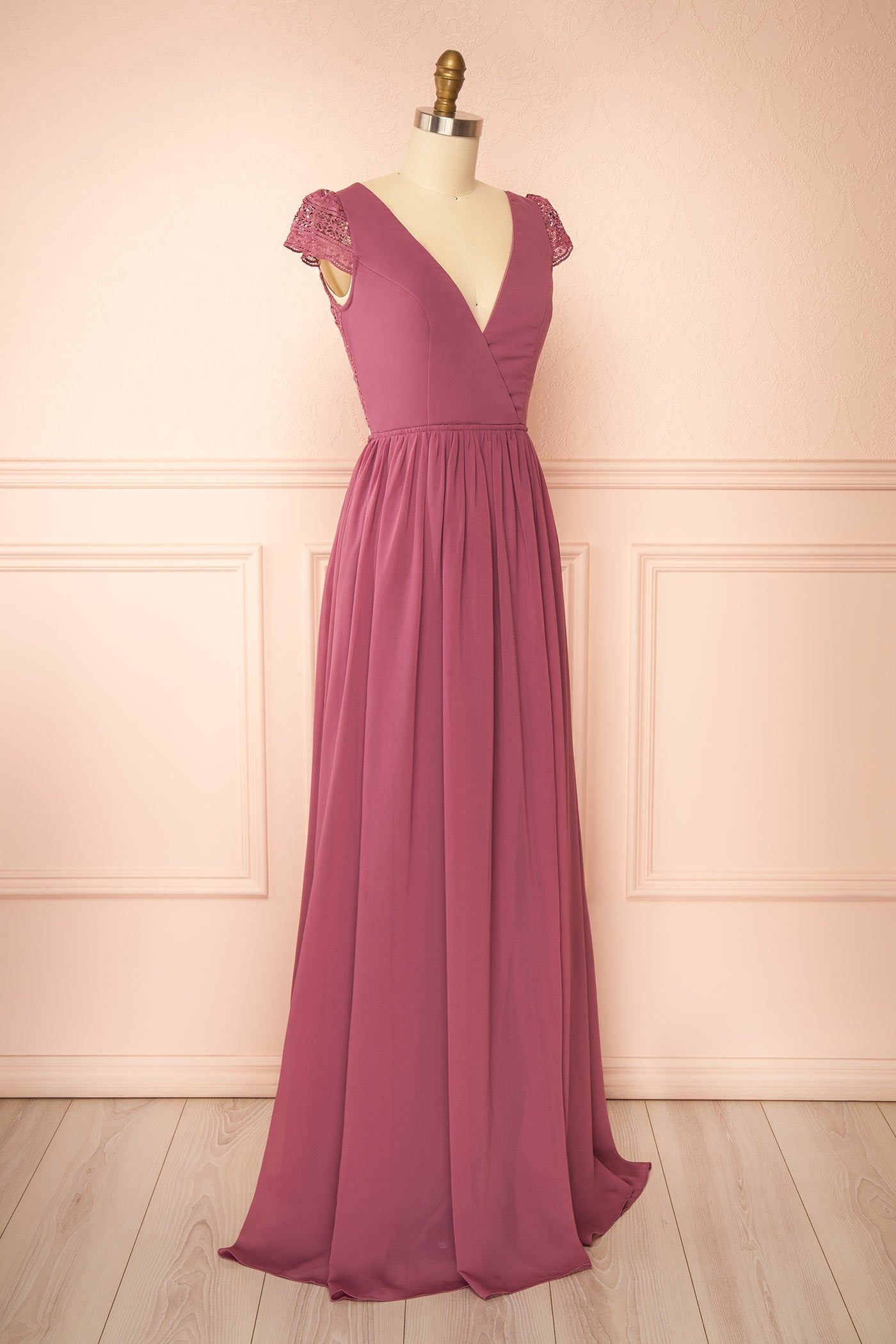 Senji Mauve Chiffon & Lace Wrap-Style Gown | Boudoir 1861 side