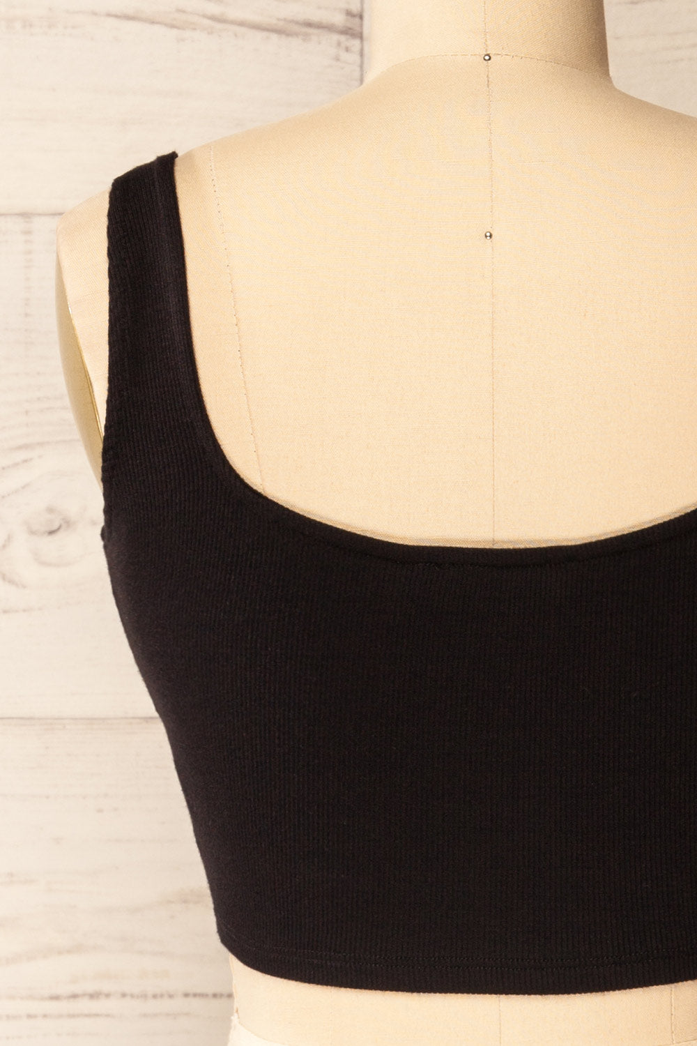Seoul Black Cropped Ribbed Cami Top | La petite garçonne back close-up