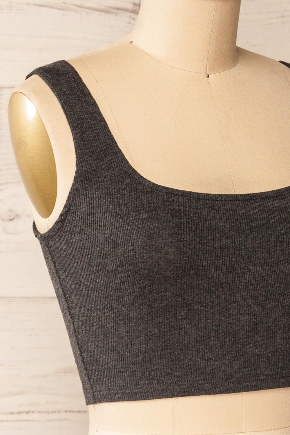 Seoul Charcoal Cropped Ribbed Cami Top | La petite garçonne side close-up