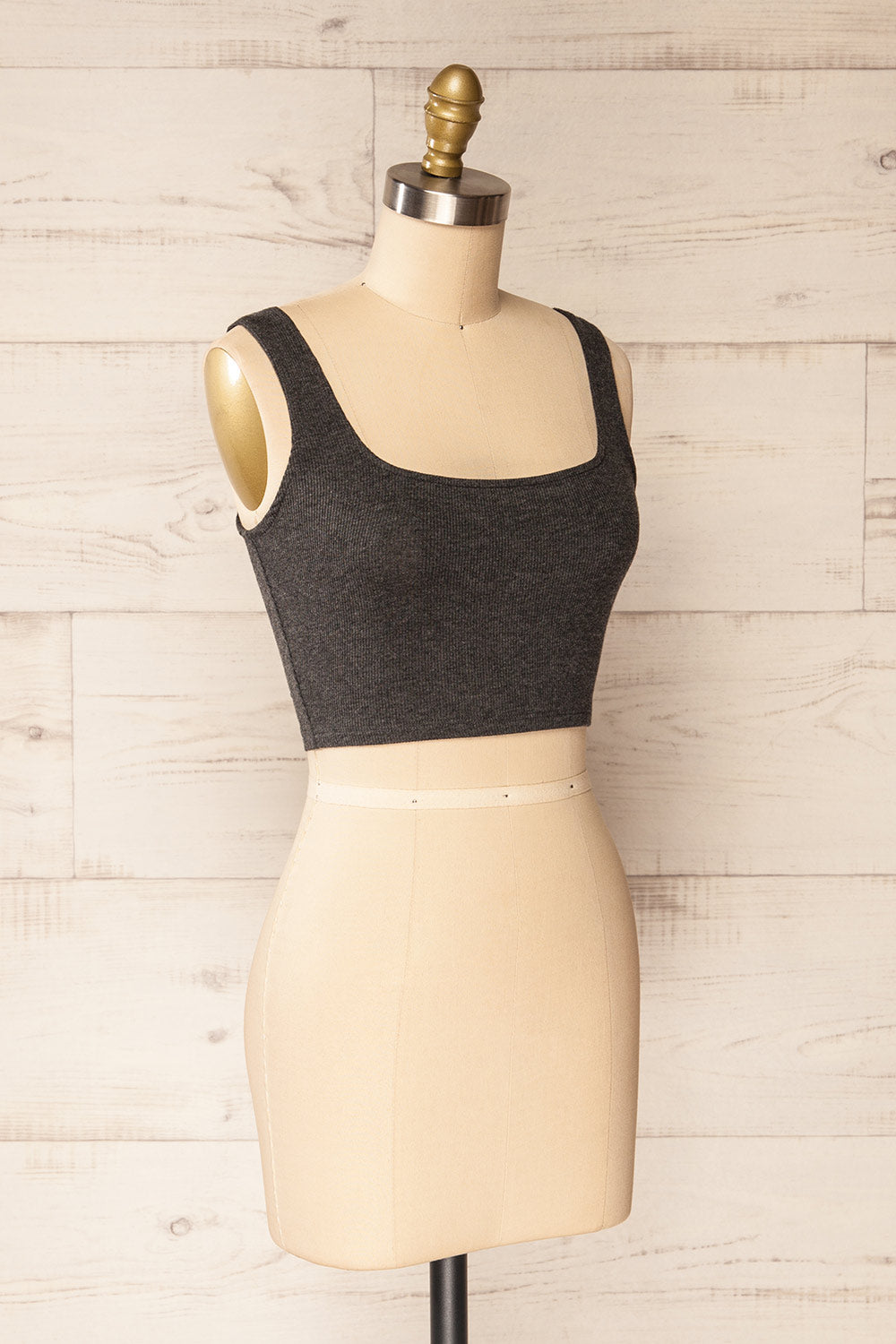 Seoul Charcoal Cropped Ribbed Cami Top | La petite garçonne side view