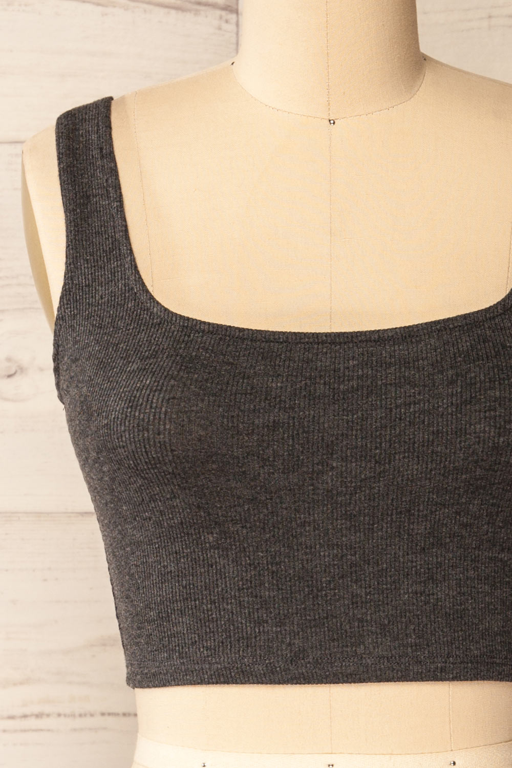 Seoul Charcoal Cropped Ribbed Cami Top | La petite garçonne front close-up