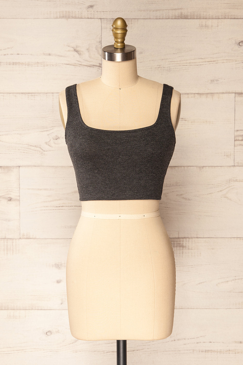 Seoul Charcoal Cropped Ribbed Cami Top | La petite garçonne front view