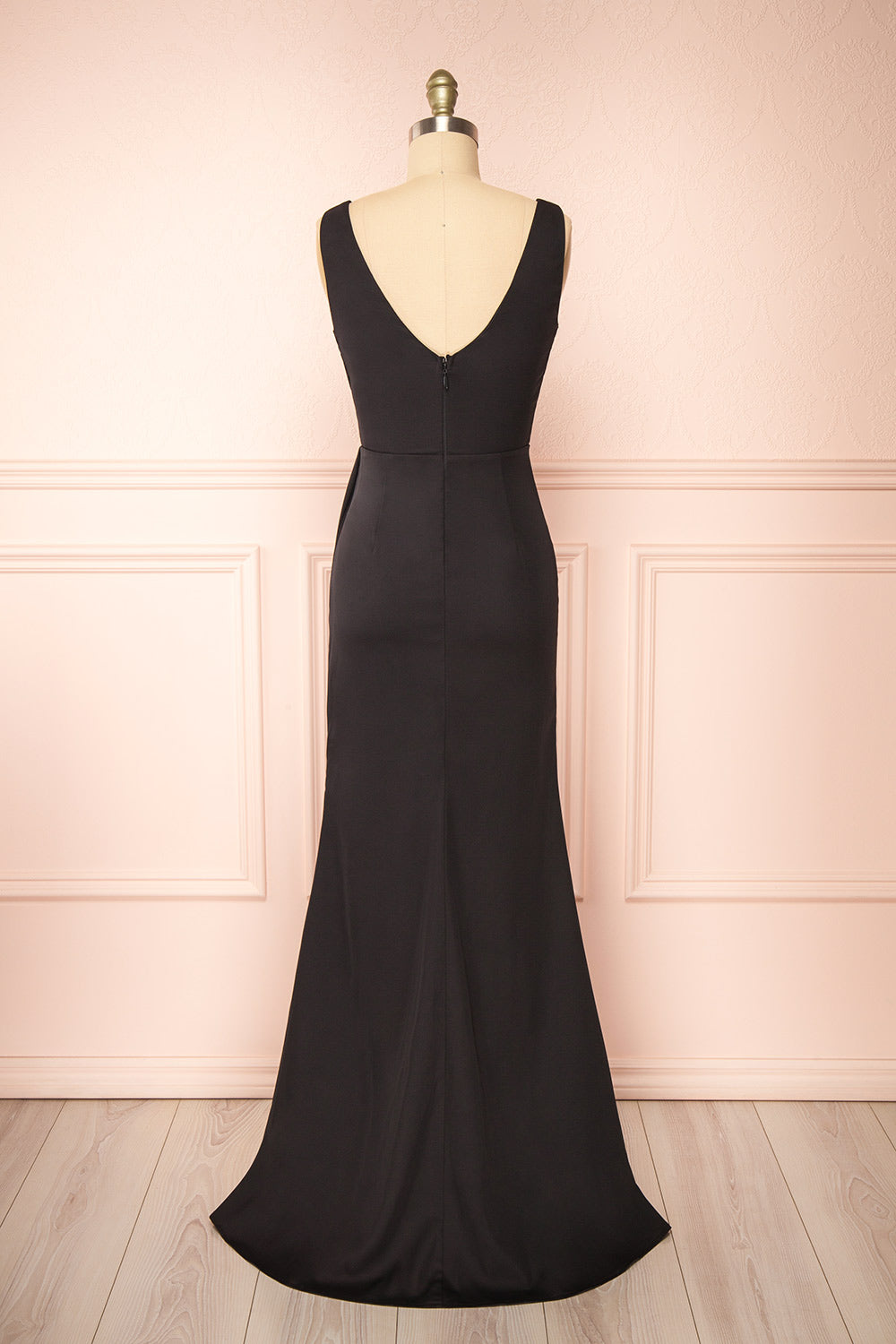Serilda Maxi Black Dress w/ Slit | Boutique 1861 back view