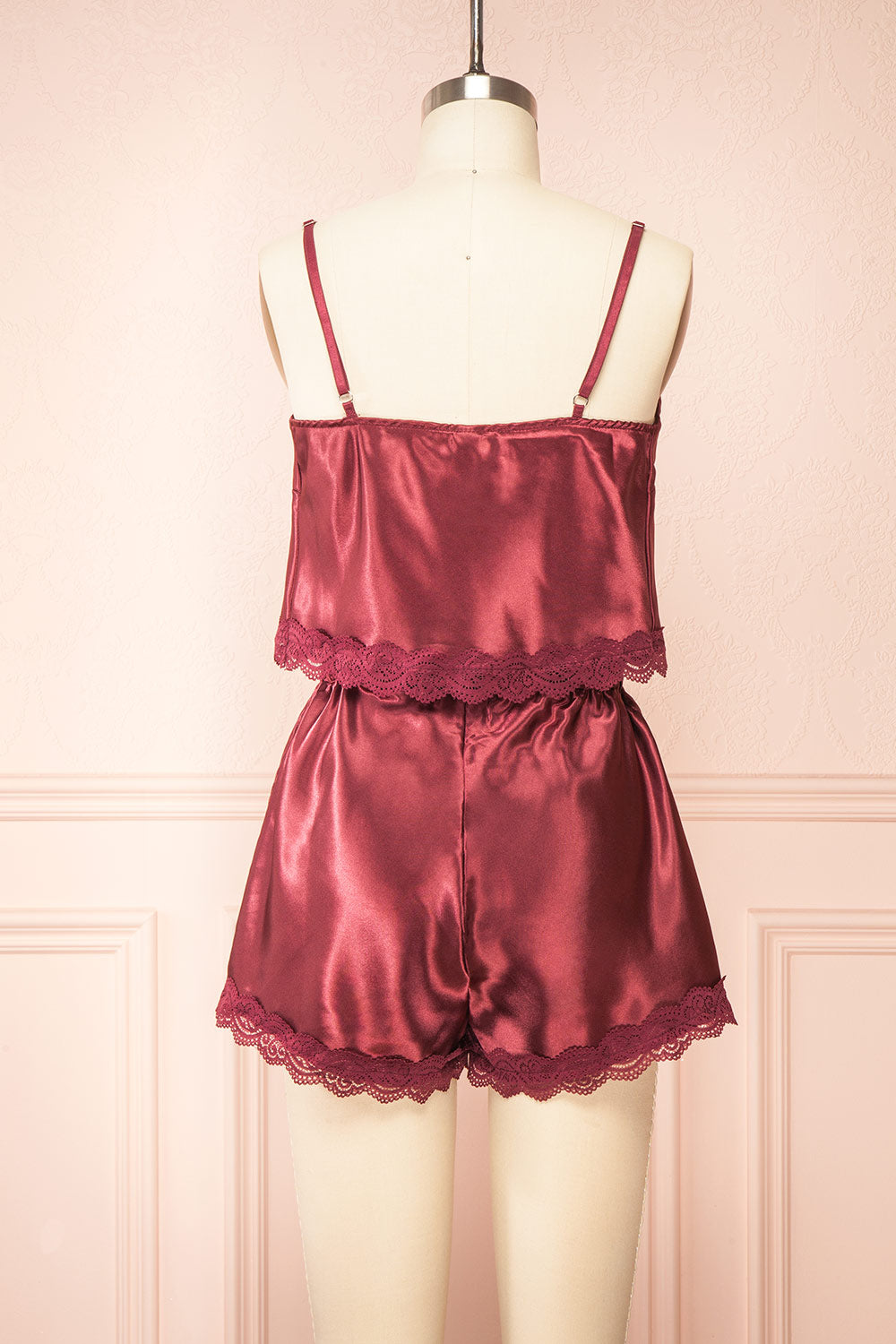 Set Cassiana Burugndy Satin Pyjama Set | Boutique 1861 back view