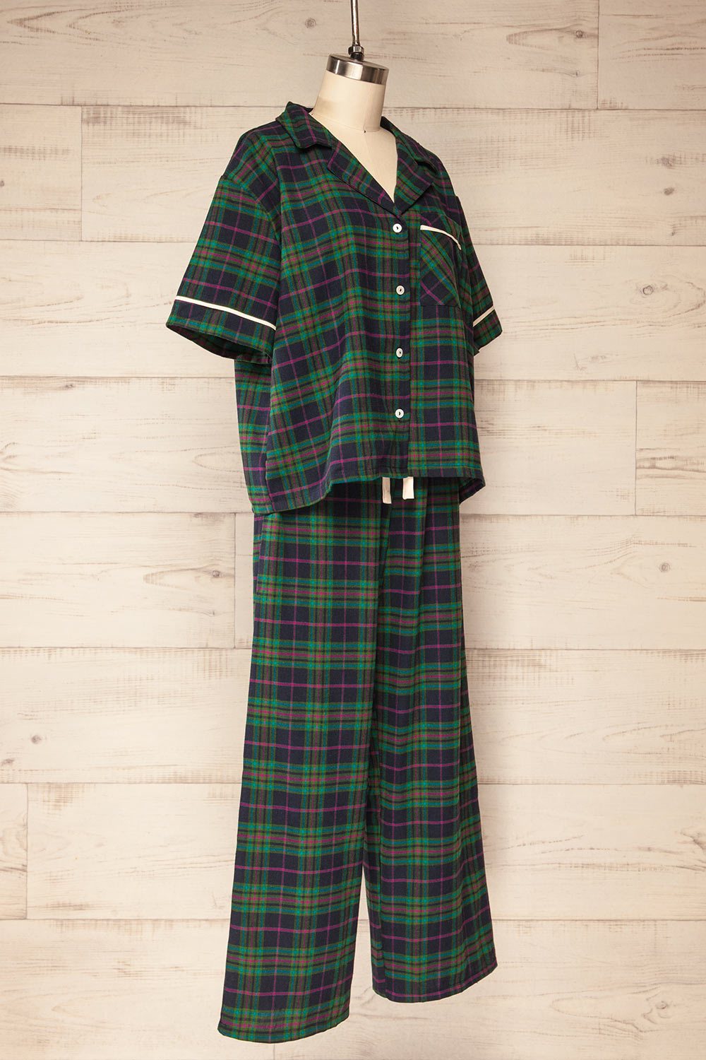 Set Lyla Green Plaid Pyjama Set | La petite garçonne side view