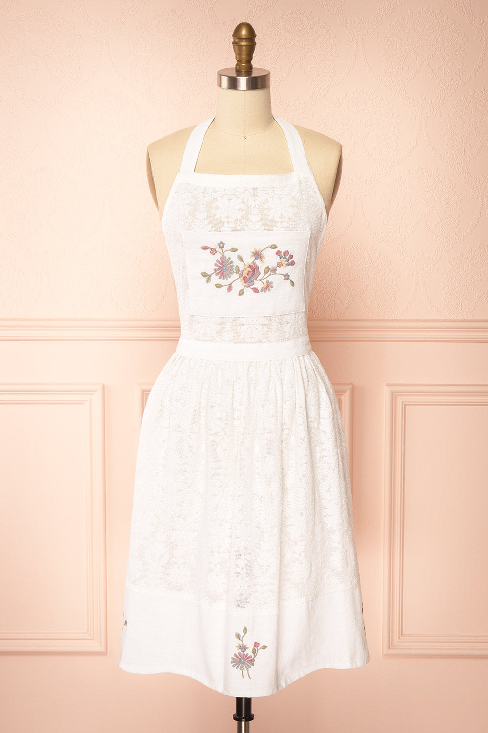 Sevyn White Floral Embroidered Lace Apron by April Cornell | Boutique 1861 front view