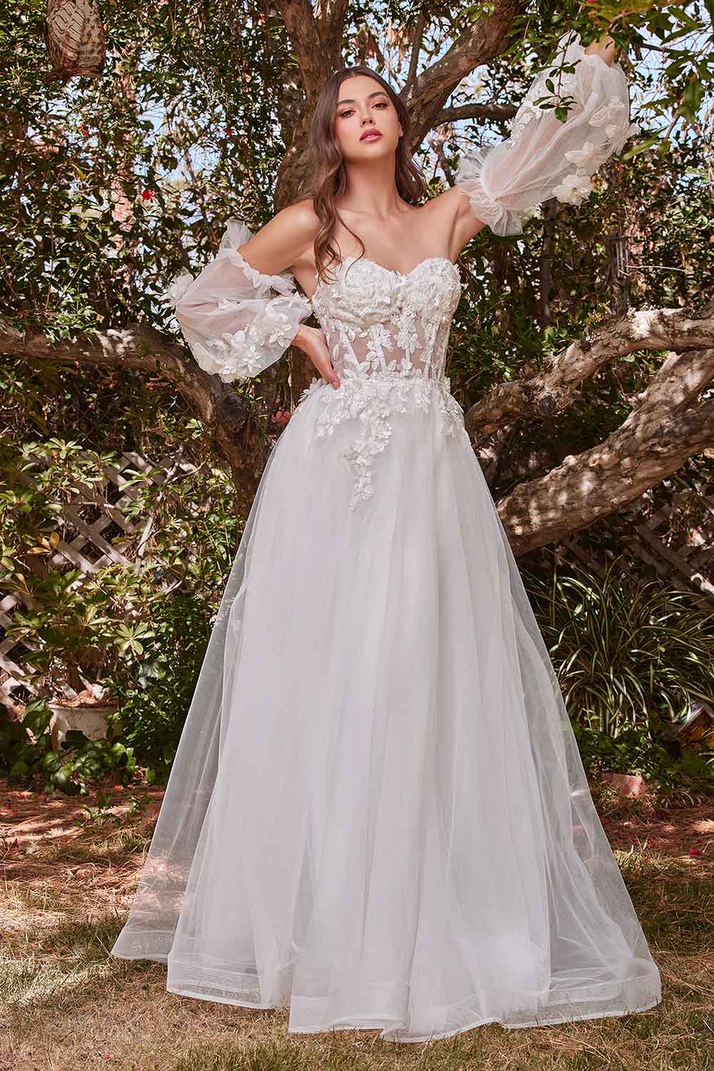 Seyori Ivory Floral Maxi Gown w/ Detachable Sleeves | Boudoir 1861 on model