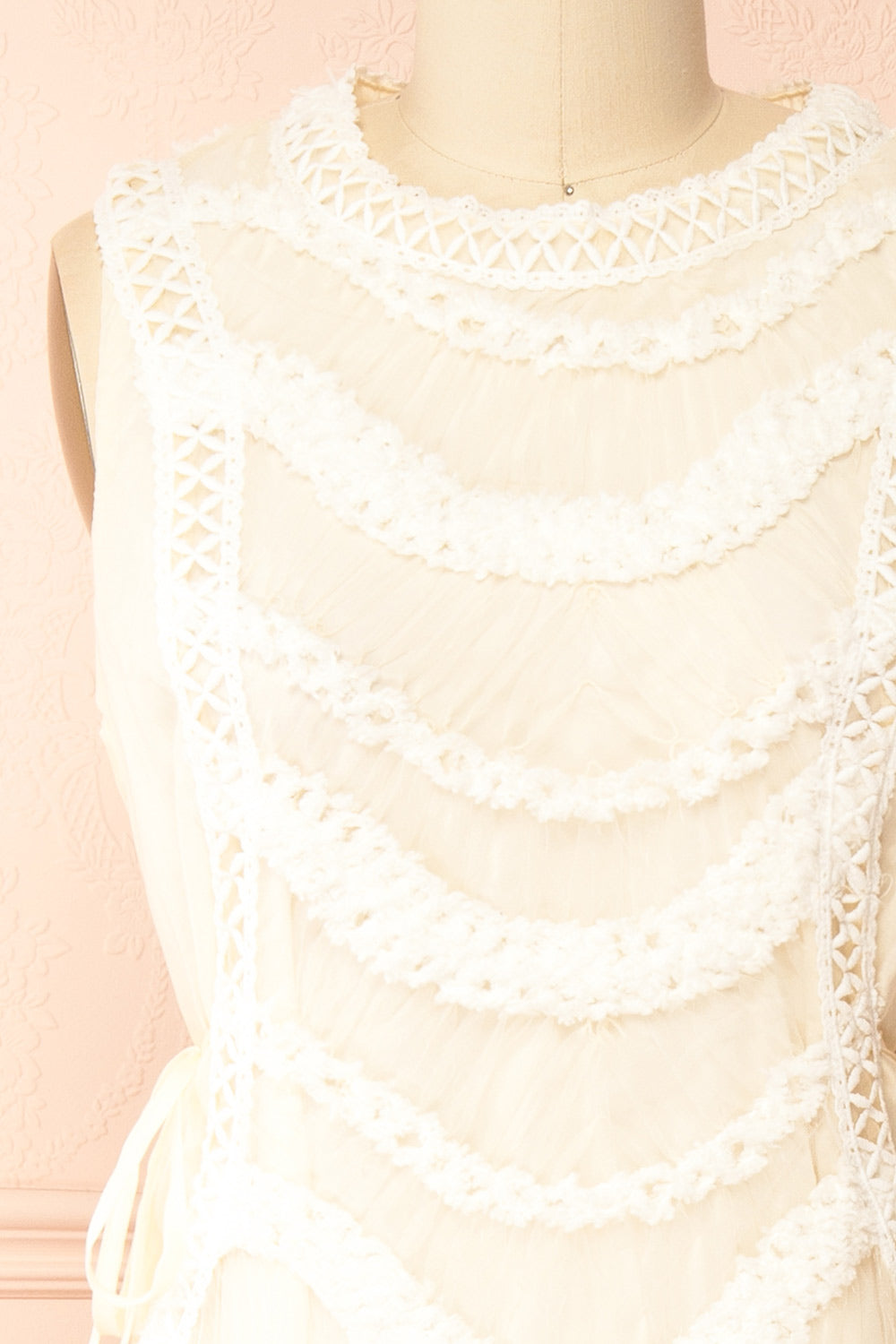 Shania Ivory Sleeveless Midi Dress with Textured Details | Boudoir 1861 front