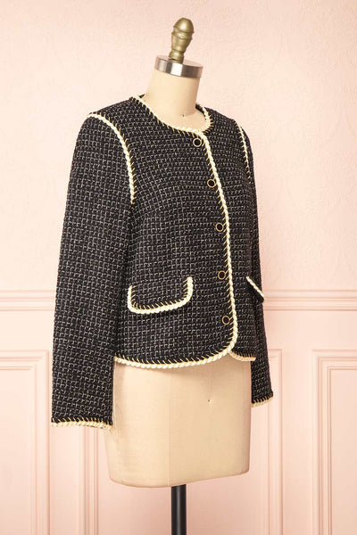 Shannon Black Tweed Blazer w/ Round Collar | Boutique 1861  side view