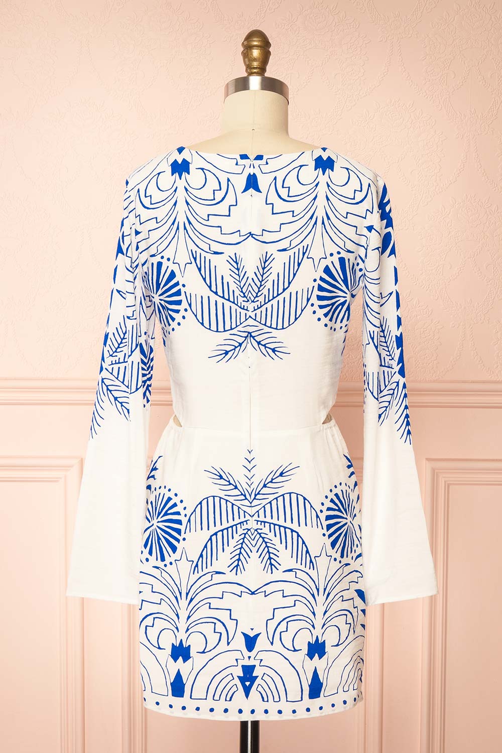 Sharon Short White Dress with Contrast Print | Boutique 1861 back view
