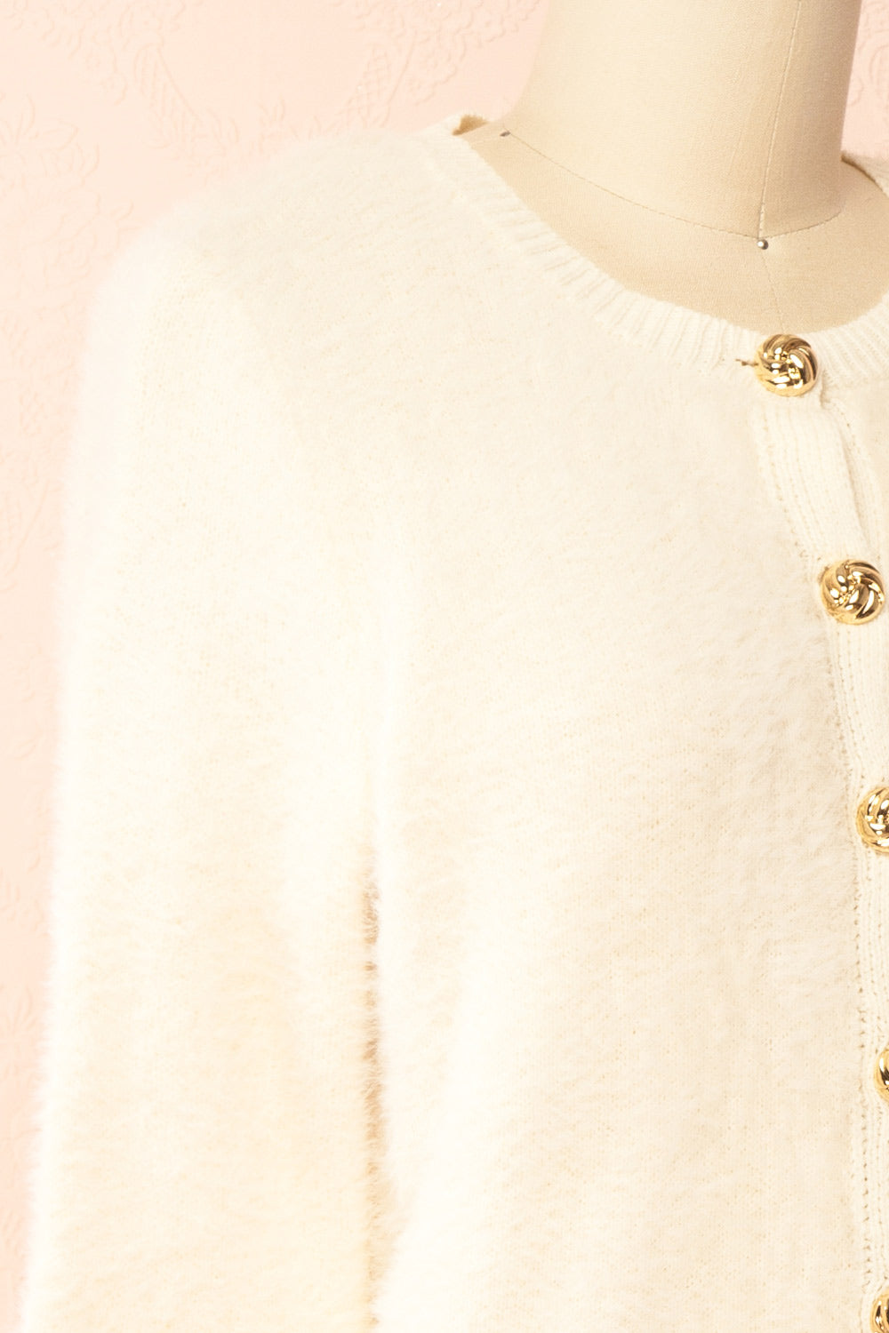 Shawna Ivory Fuzzy Knit Cardigan with Gold Buttons | Boutique 1861 side