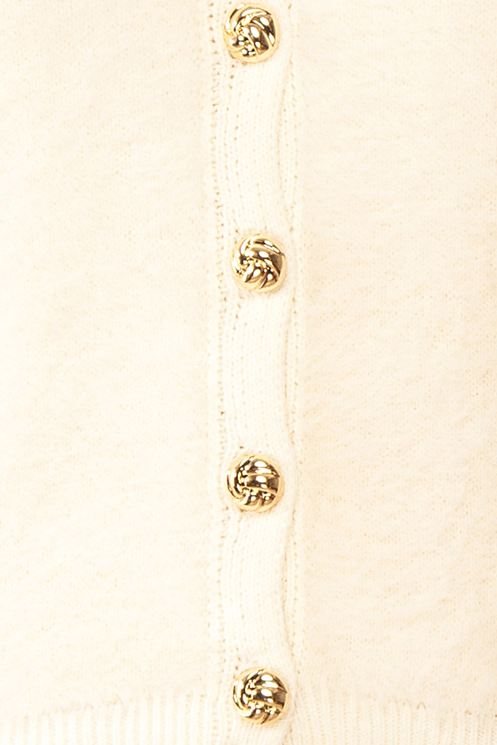 Shawna Ivory Fuzzy Knit Cardigan with Gold Buttons | Boutique 1861 fabric