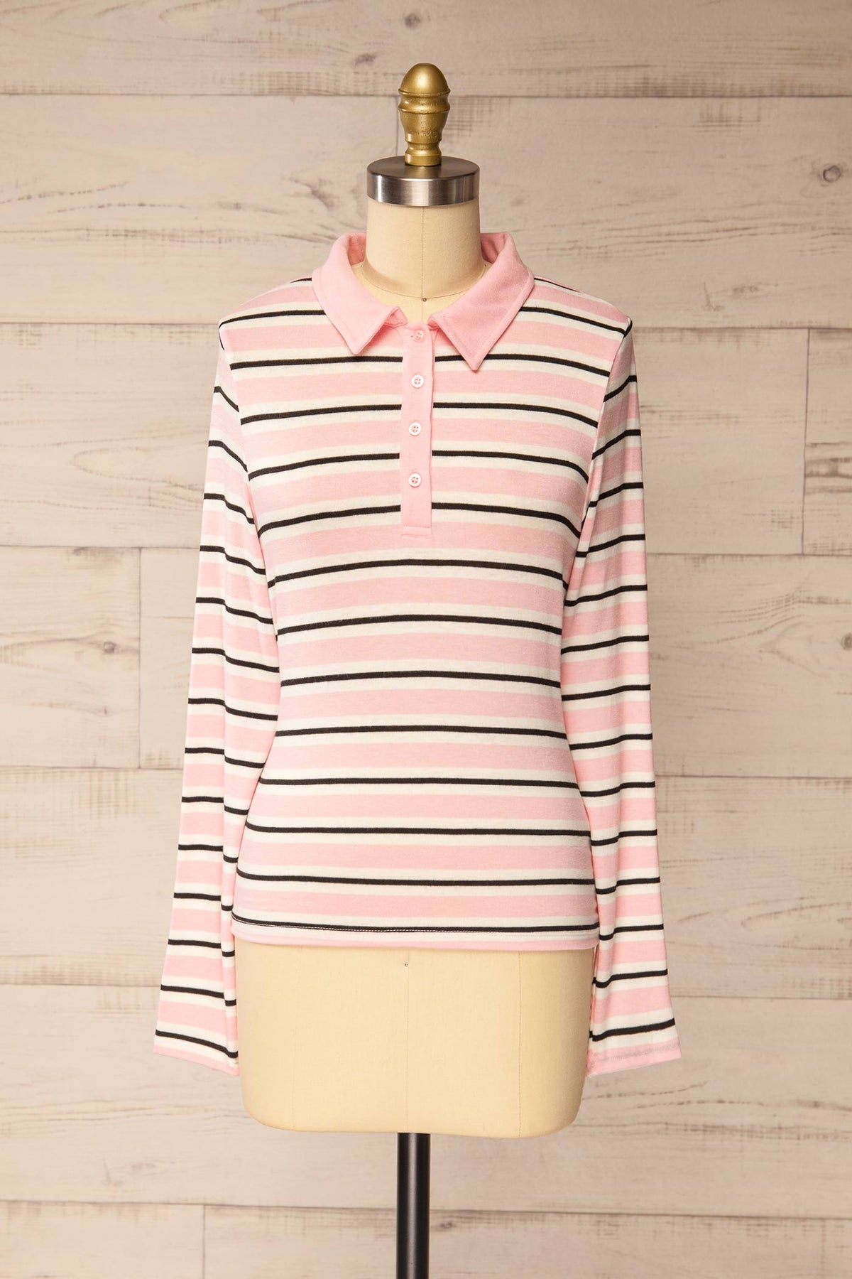 front view of Shepparton Pink Striped Long Sleeve Top at La petite garçonne