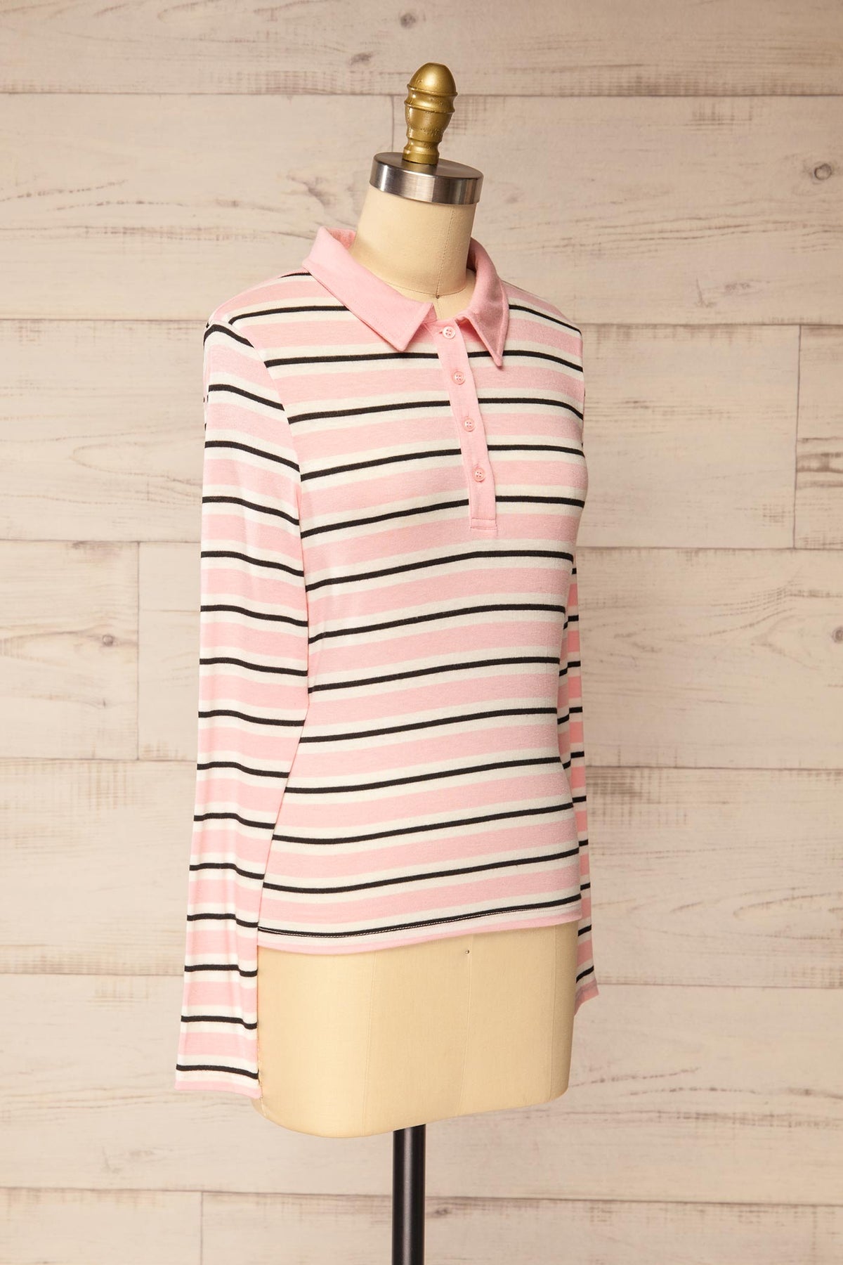 side view of Shepparton Pink Striped Long Sleeve Top at La petite garçonne