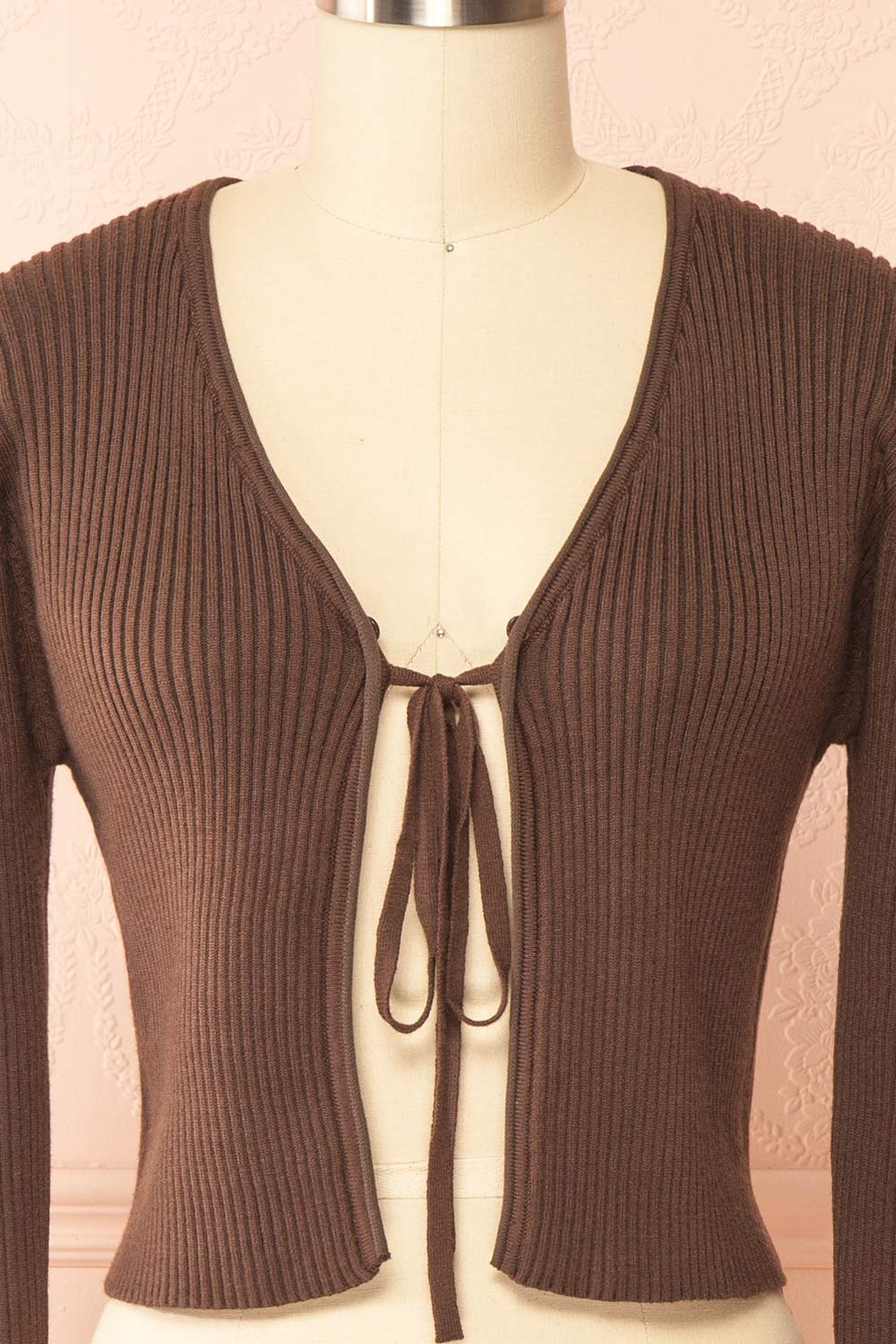 Sherie Brown Ribbed Cardigan with Faux Fur Collar | Boutique 1861 no fur