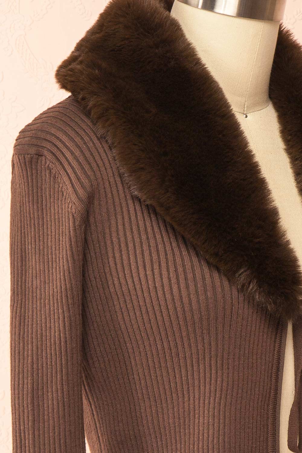 Sherie Brown Ribbed Cardigan with Faux Fur Collar | Boutique 1861 side