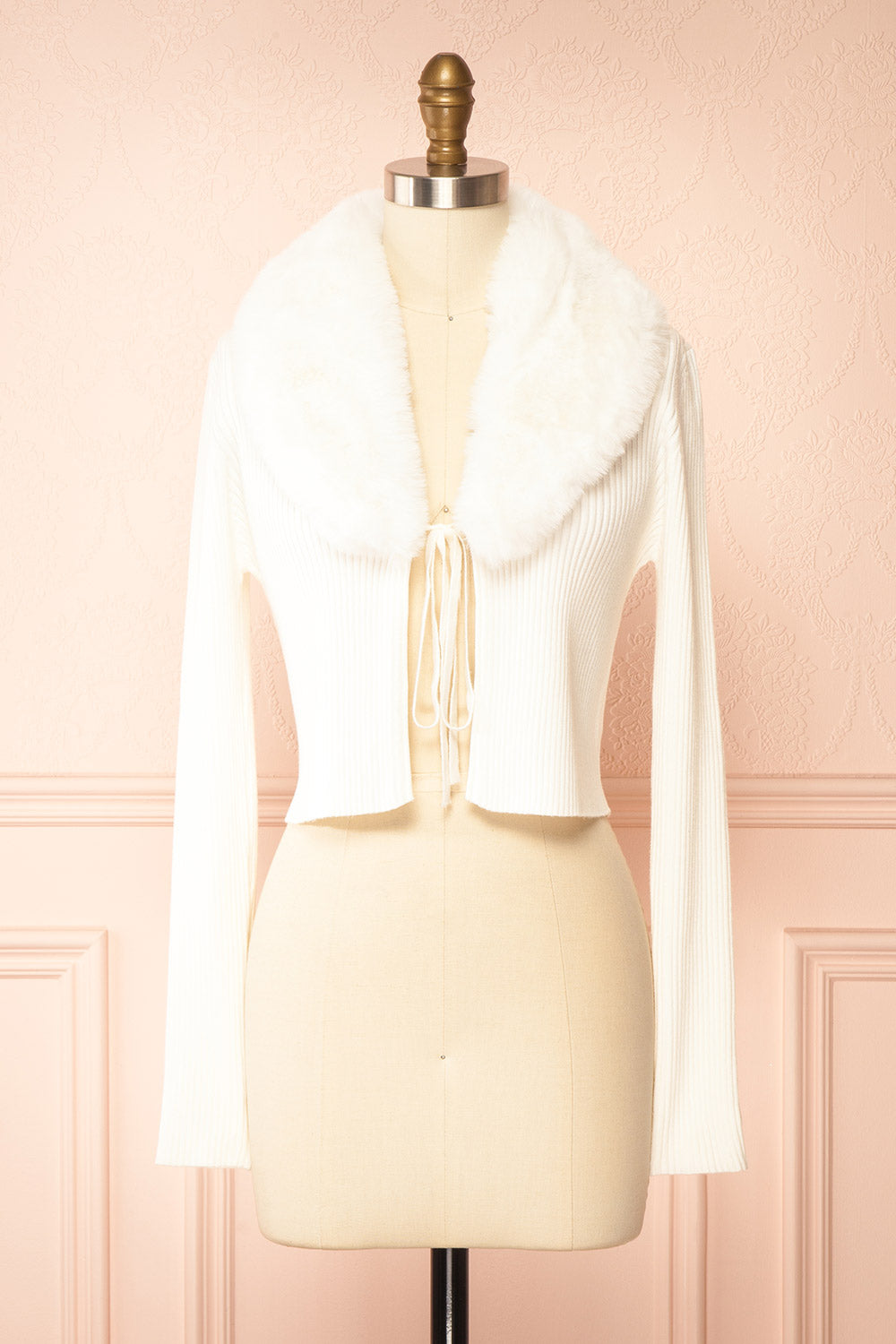 Sherie Ivory Ribbed Cardigan with Faux Fur Collar | Boutique 1861