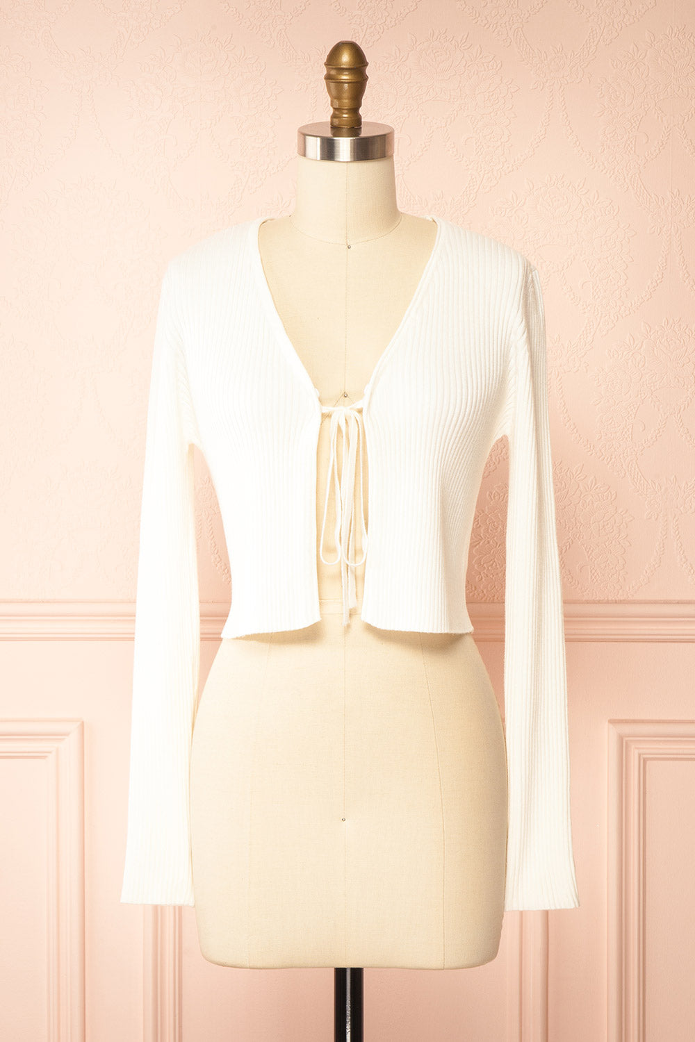 Sherie Ivory Ribbed Cardigan with Faux Fur Collar | Boutique 1861 no fur view