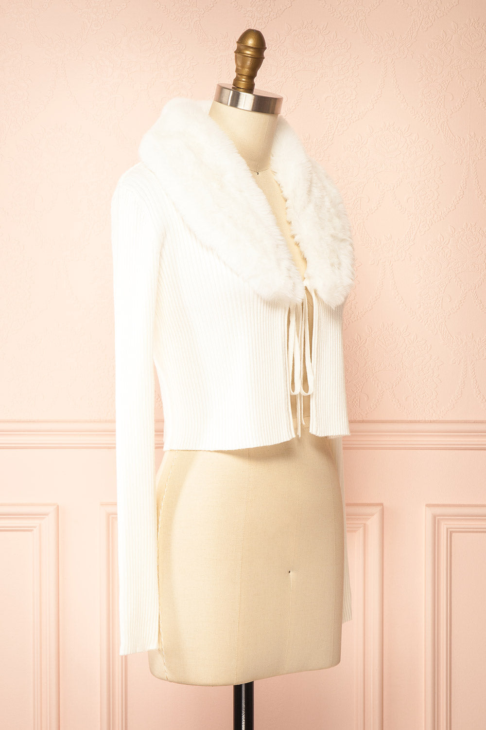 Sherie Ivory Ribbed Cardigan with Faux Fur Collar | Boutique 1861 side view