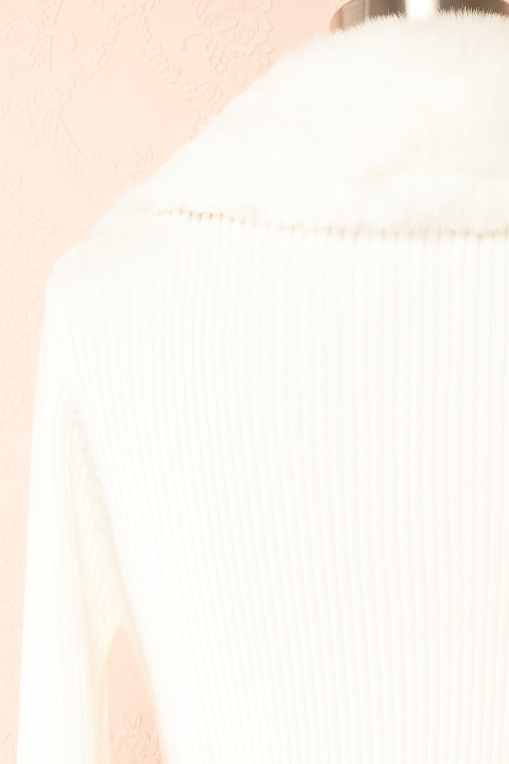 Sherie Ivory Ribbed Cardigan with Faux Fur Collar | Boutique 1861 back