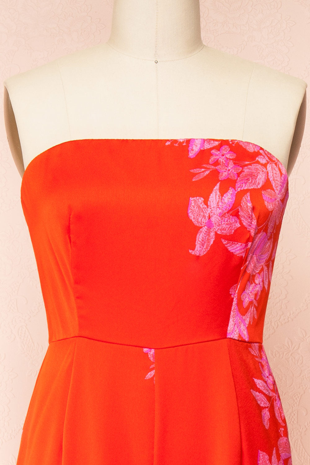 Sherry Red Floral Satin Jumpsuit w/ Slits | Boutique 1861 front