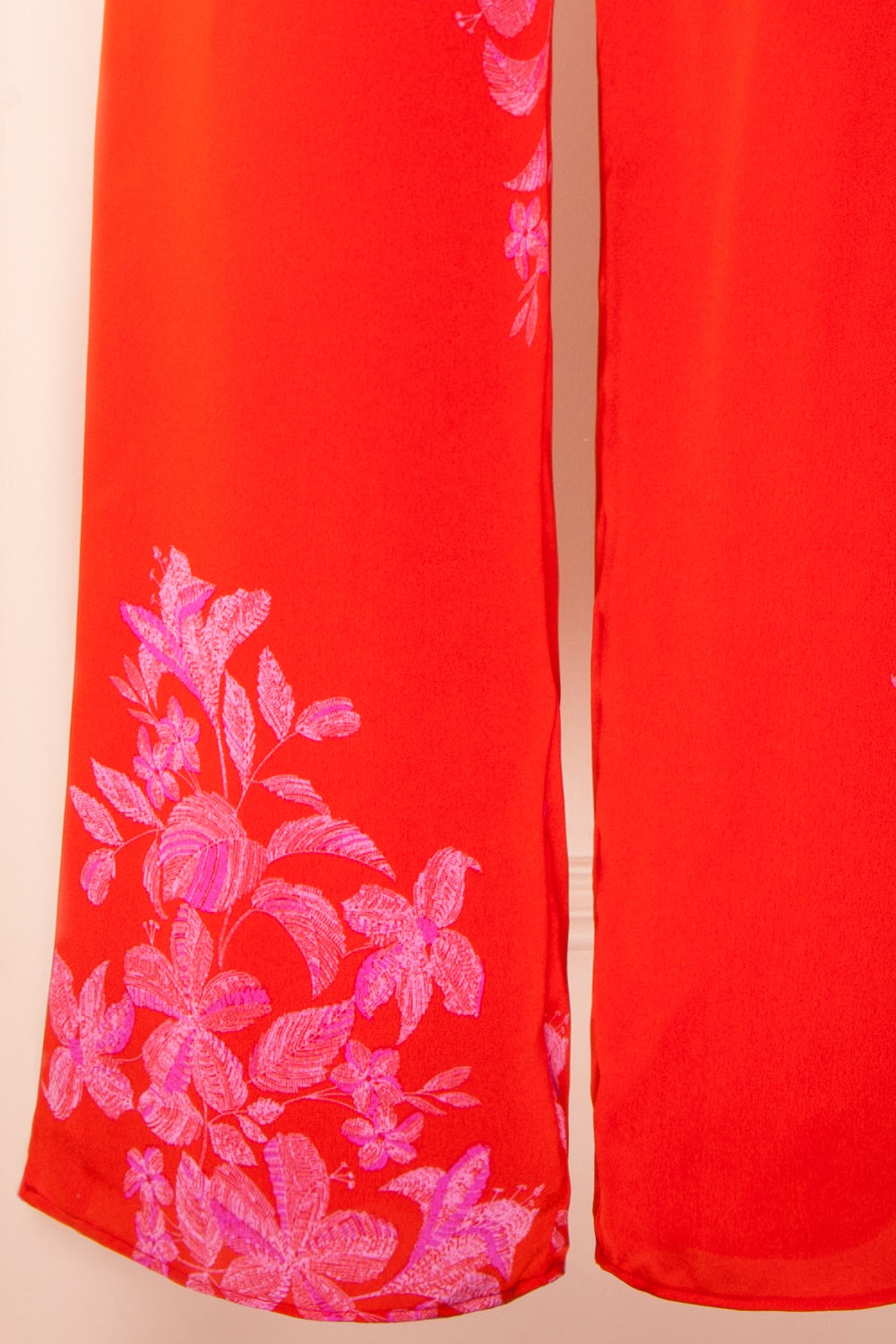 Sherry Red Floral Satin Jumpsuit w/ Slits | Boutique 1861 bottom