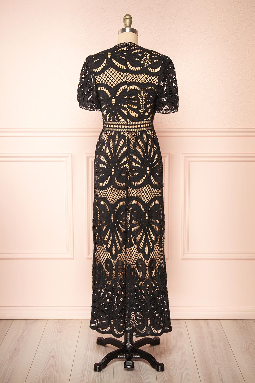 Shevona Black Crocheted Lace Midi Dress | Boutique 1861 back view