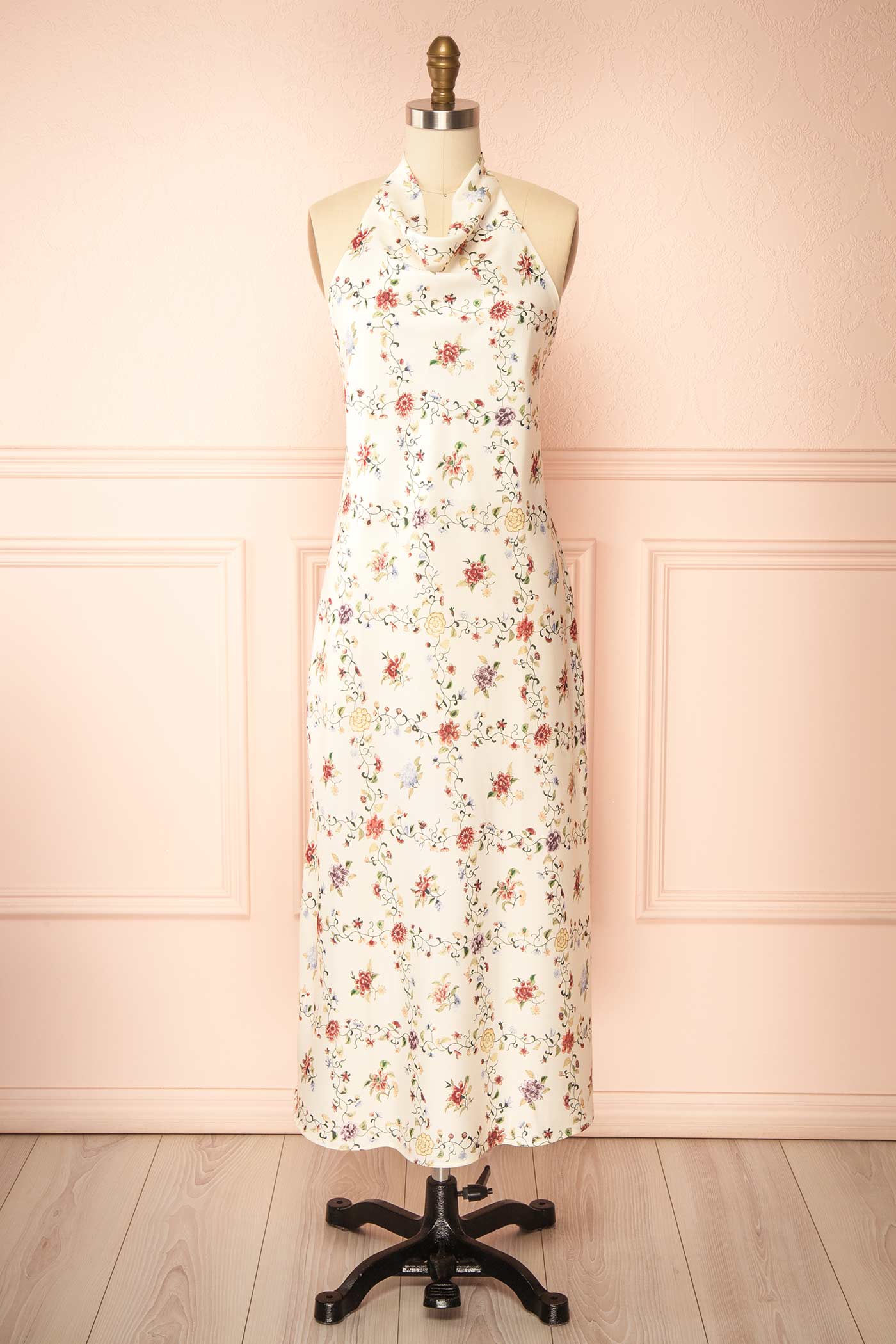 Shima Ivory Midi Floral Dress with Halter Neck | Boutique 1861 front