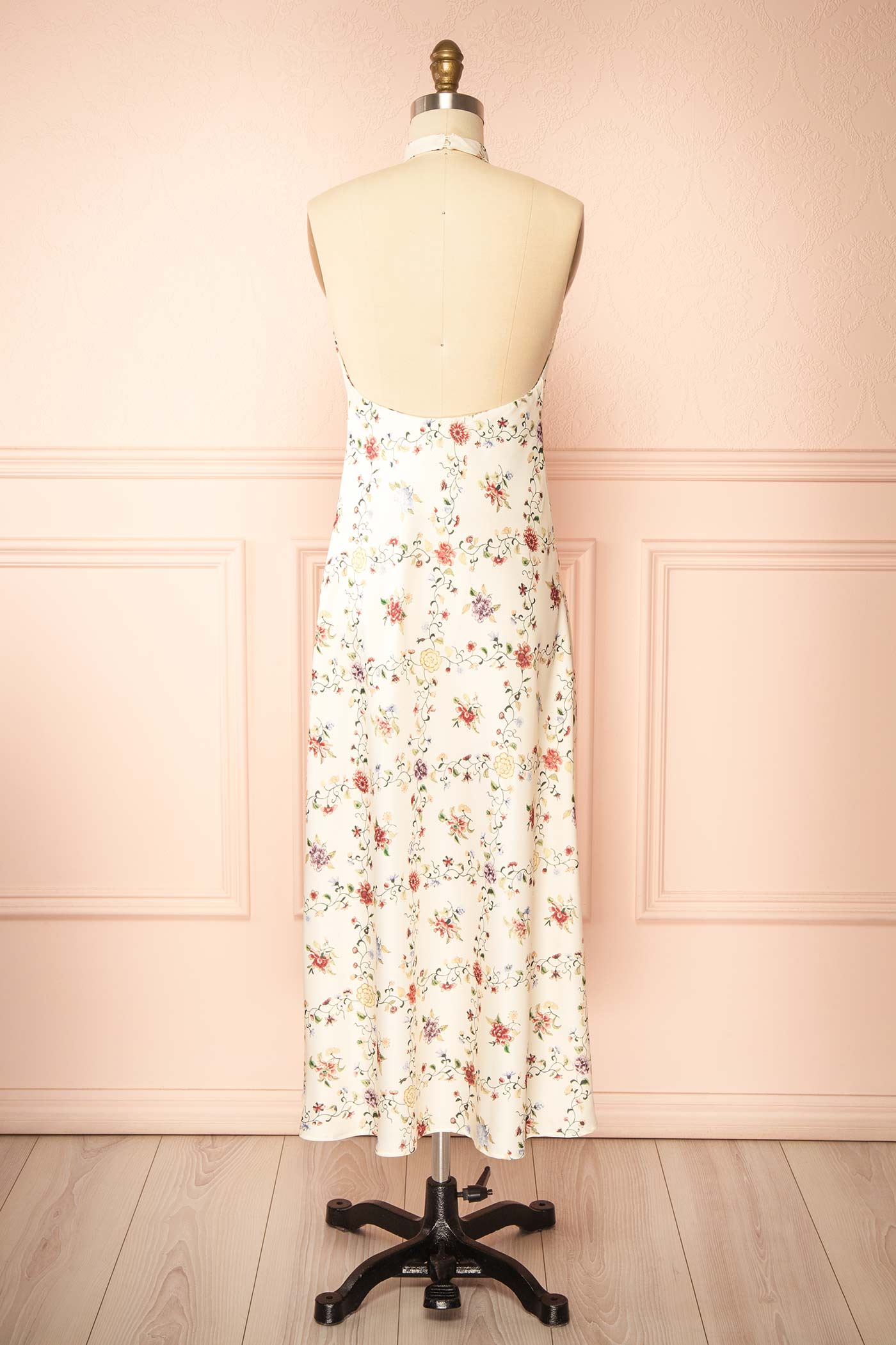Shima Ivory Midi Floral Dress with Halter Neck | Boutique 1861 back