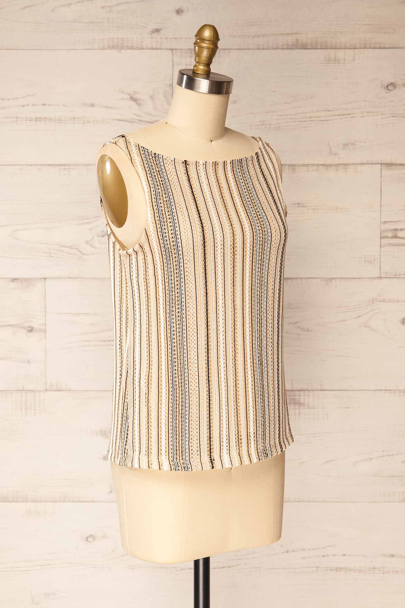 Shimla Beige Multi-Color Stripe Sleeveless Crochet Top | La petite garçonne side