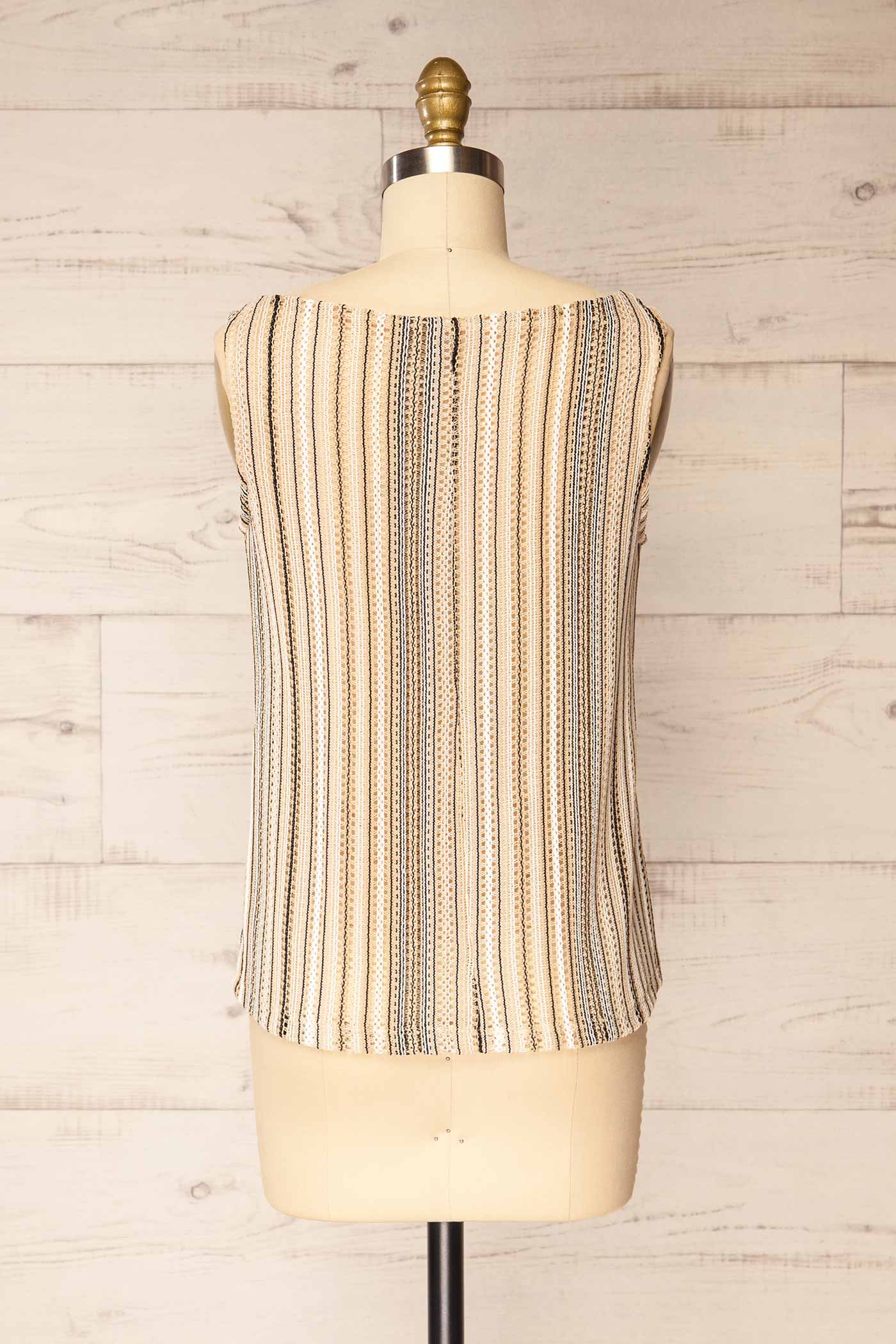 Shimla Beige Multi-Color Stripe Sleeveless Crochet Top | La petite garçonne back
