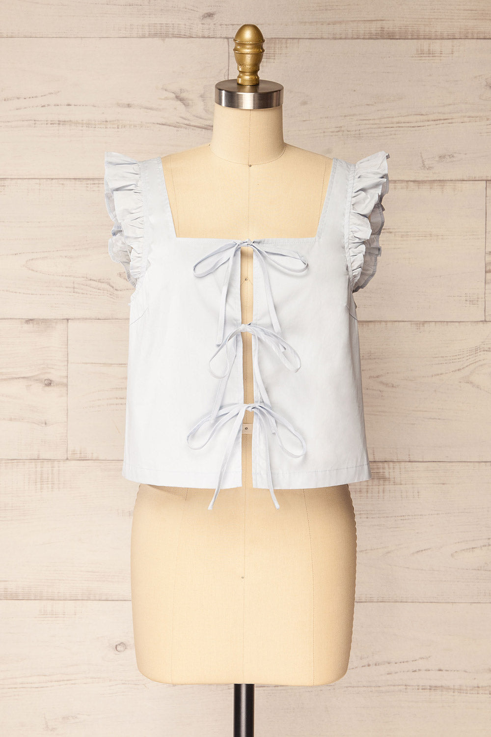 Shyala Cropped Blue Top w/ Tied Bows | La petite garçonne front view