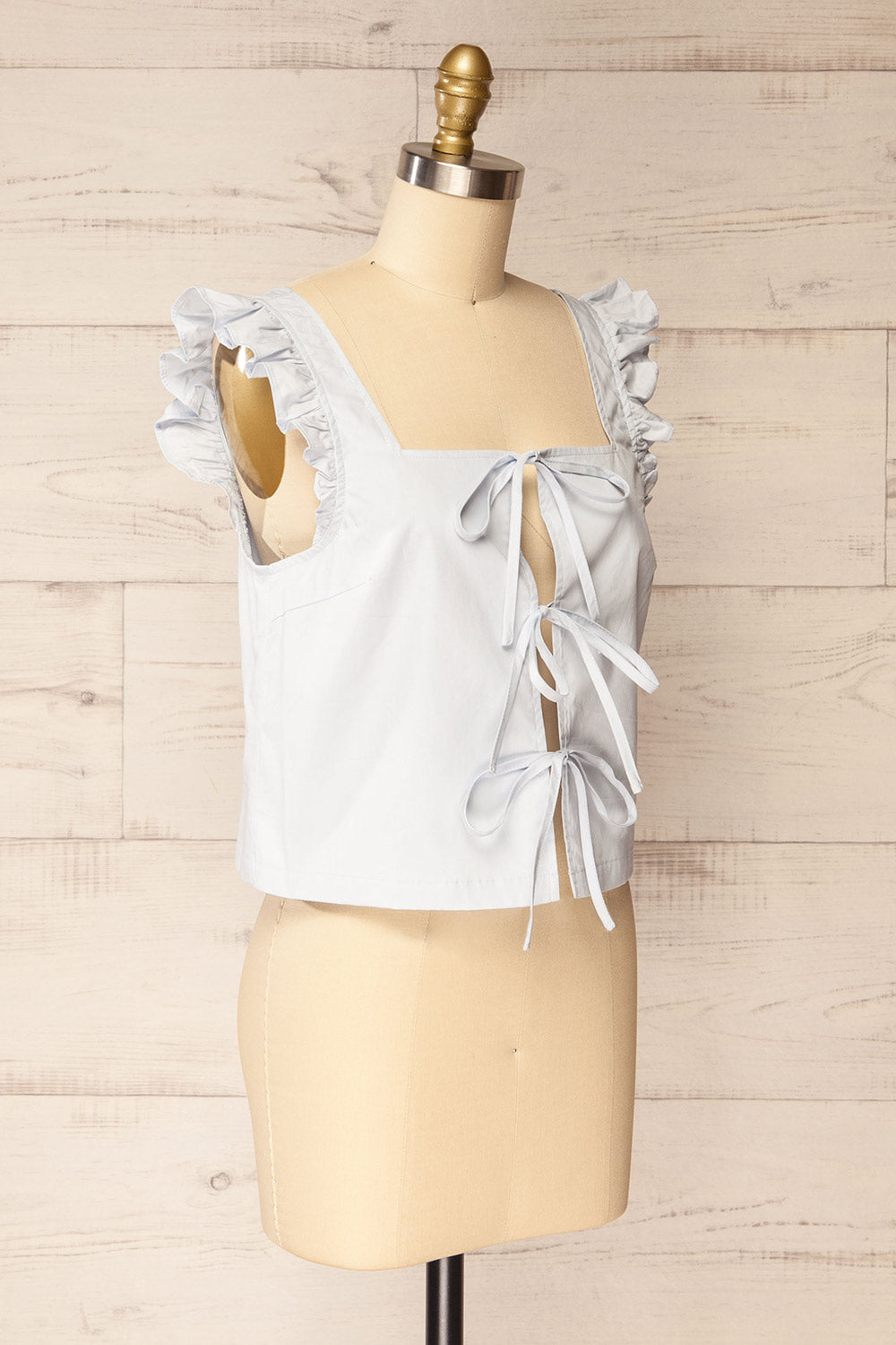 Shyala Cropped Blue Top w/ Tied Bows | La petite garçonne side view