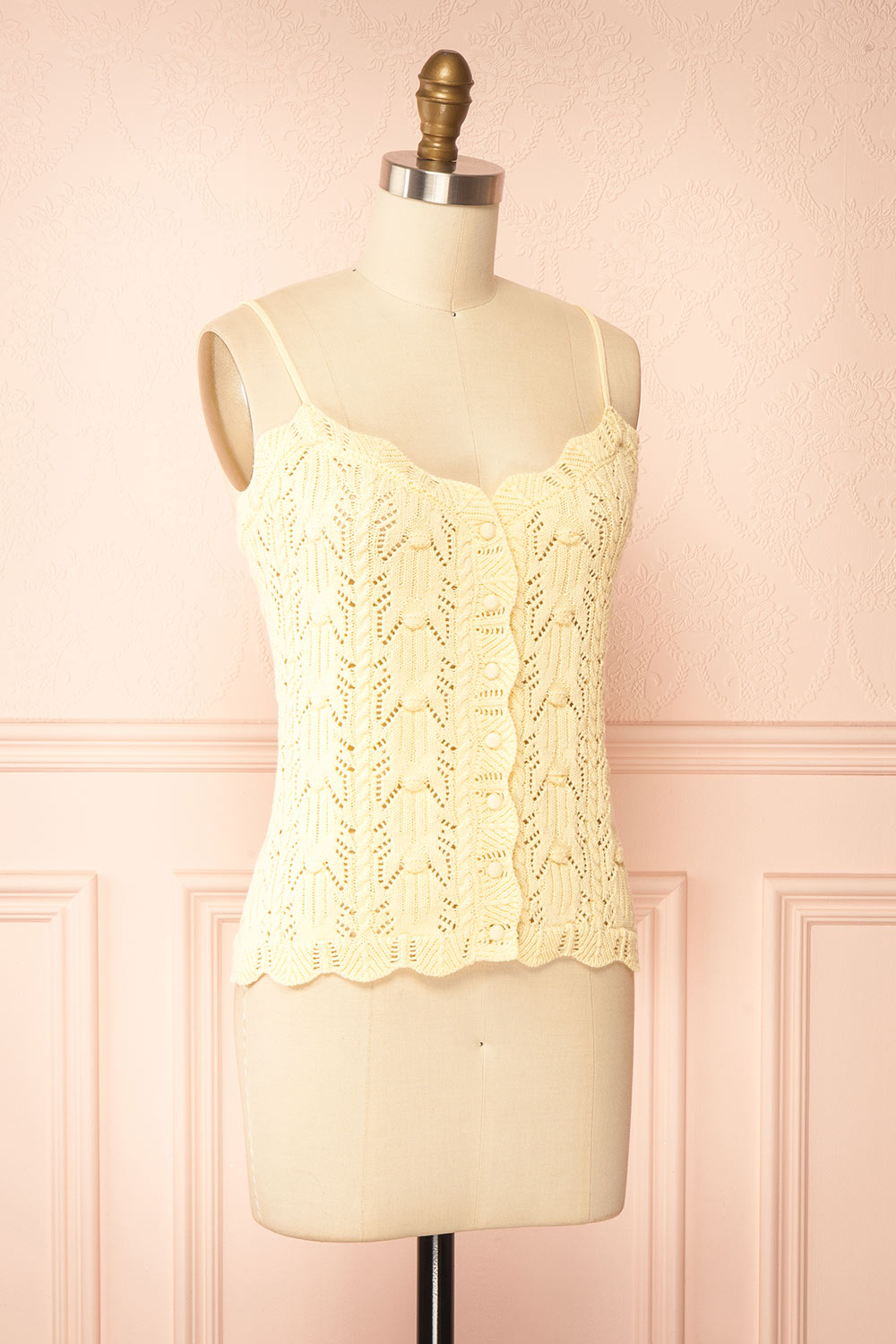 Sienna Yellow Pointelle Knit Camisole with Scalloped Trim | Boutique 1861 side view
