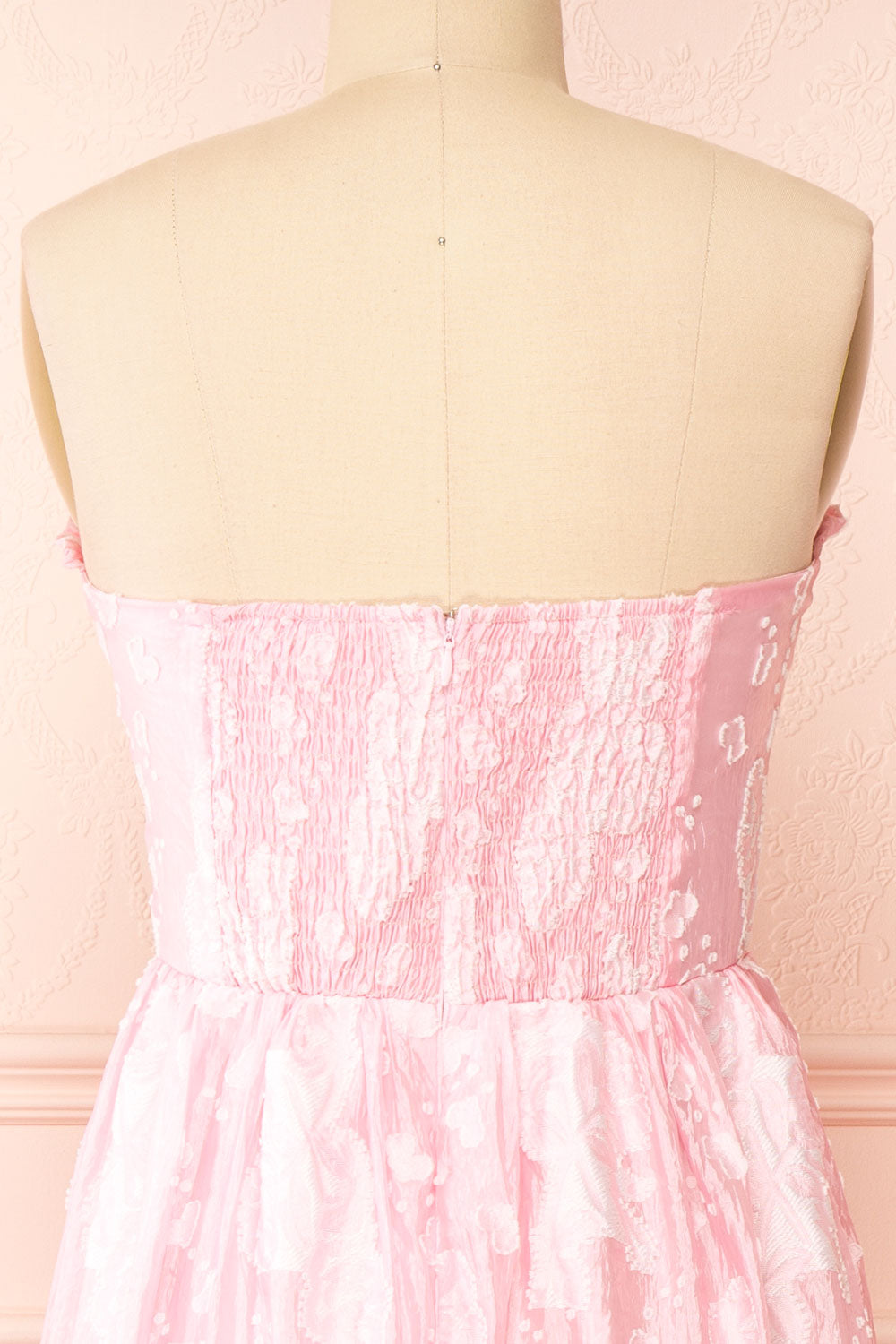 Signy Bustier Floral Midi Dress w/ Removable Straps | Boutique 1861 back close-up