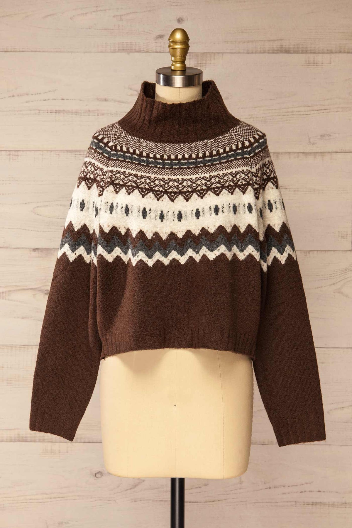 front view of Simorre Brown Cropped Turtleneck Sweater at La petite garçonne
