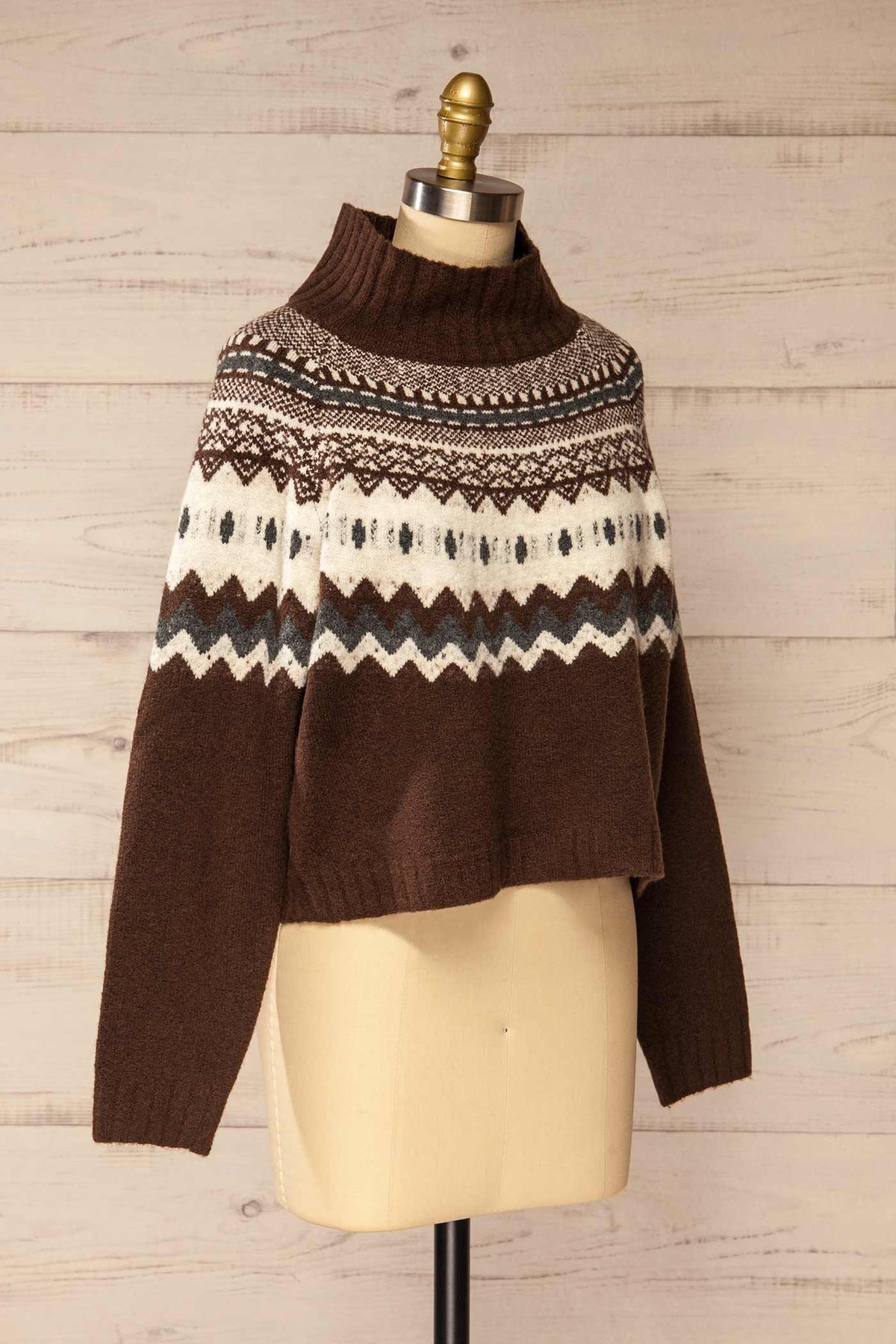 side view of Simorre Brown Cropped Turtleneck Sweater at La petite garçonne