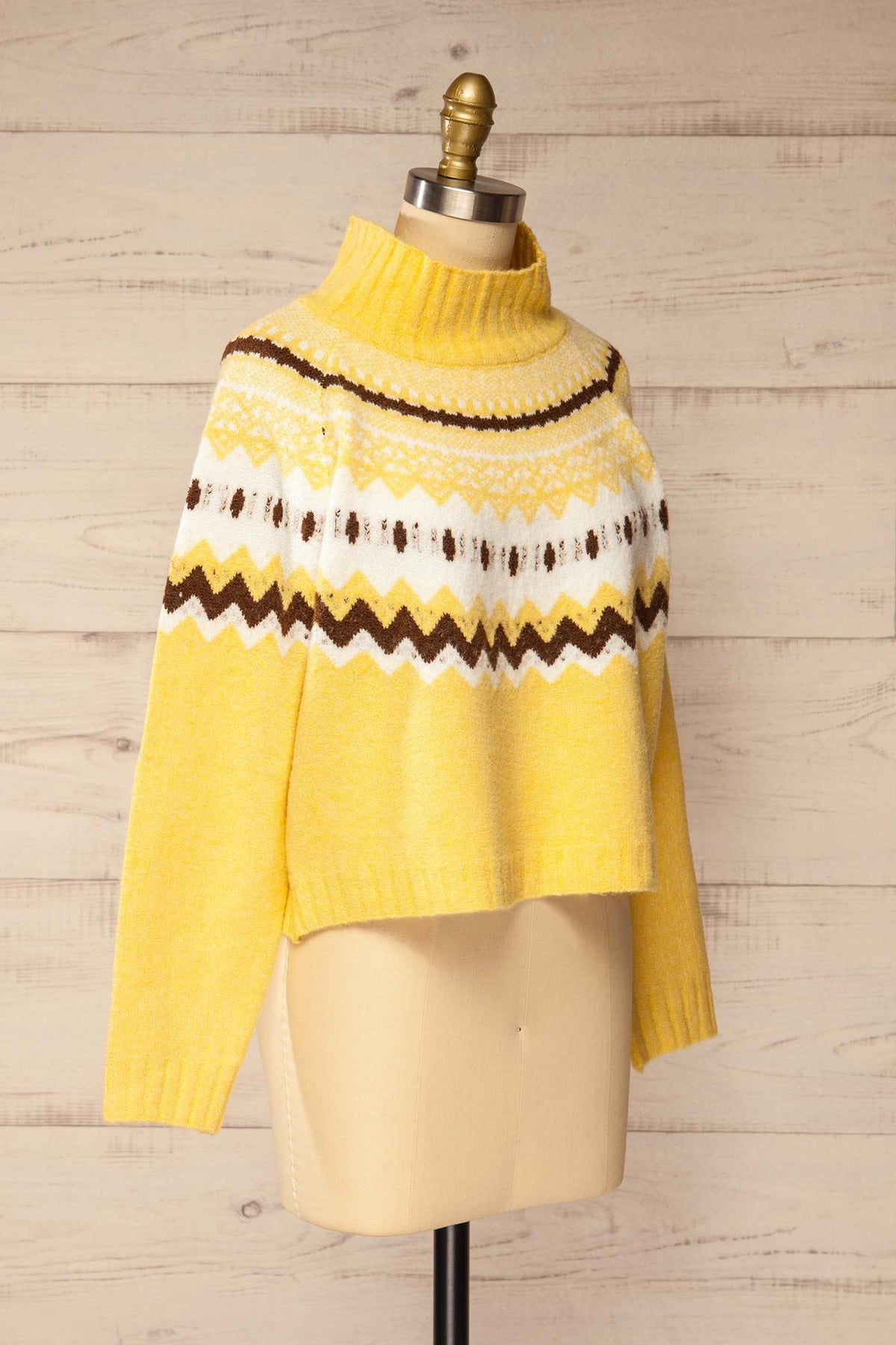 side view of Simorre Yellow Cropped Turtleneck Sweater at La petite garçonne