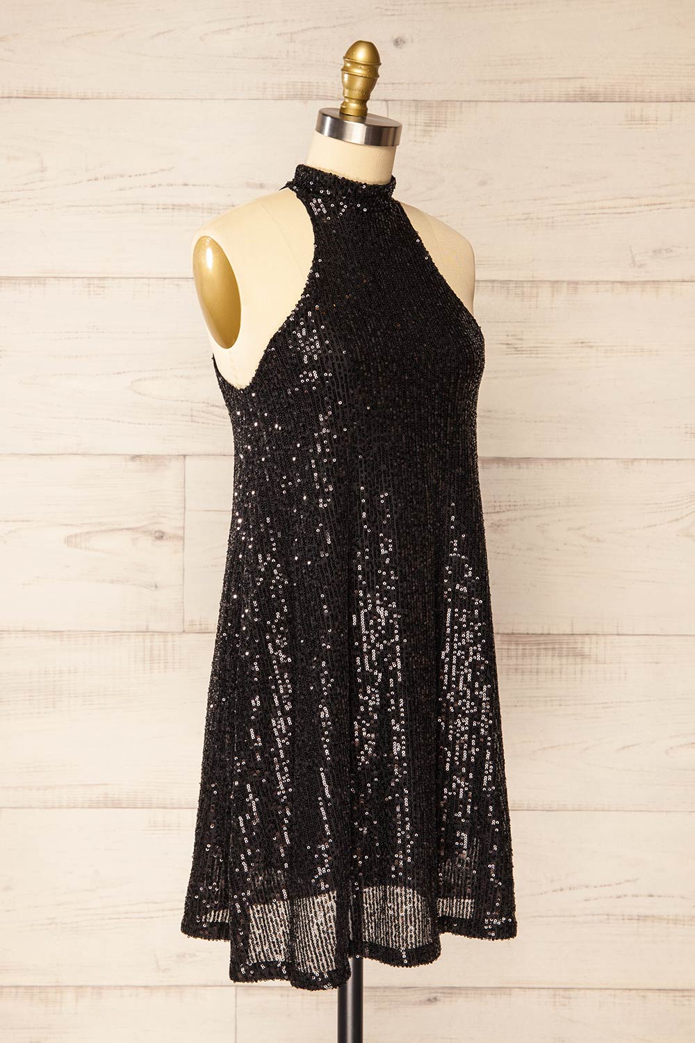 Singapour Black Short Sequin Dress w/ High Neck | La petite garçonne side view