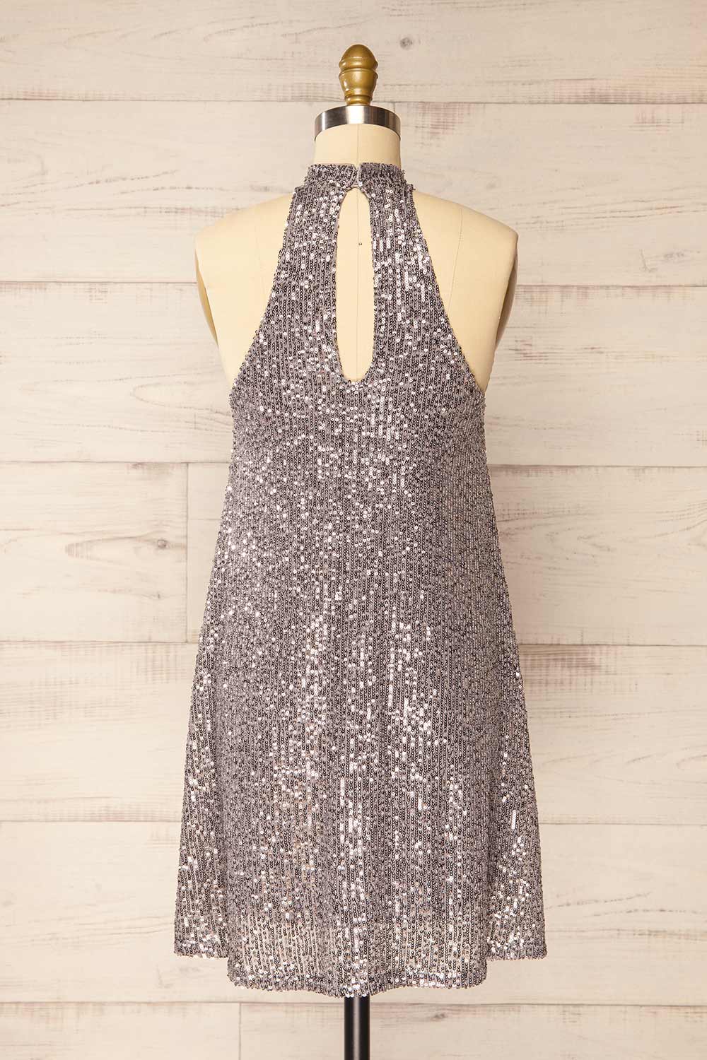 Singapour Silver Short Sequin Dress w/ High Neck | La petite garçonne back view