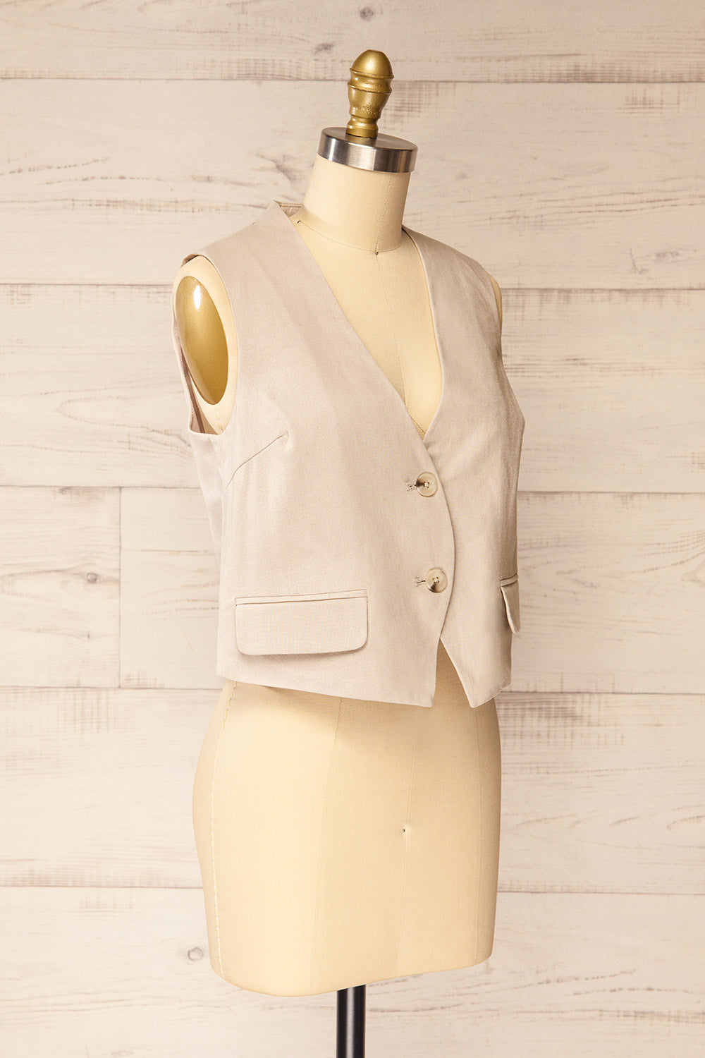 Sinuwa Sleeveless Light Taupe Blazer | La petite garçonne side view
