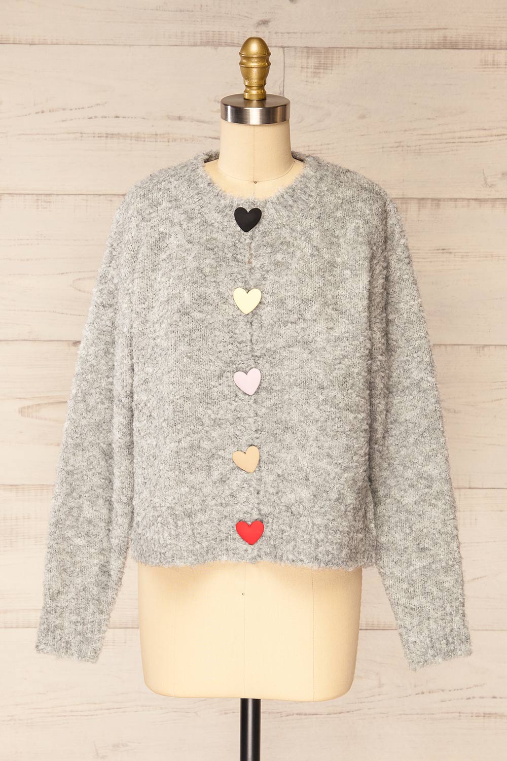 Sitia Grey Cardigan w/ Heart Shaped Buttons | La petite garçonne front view