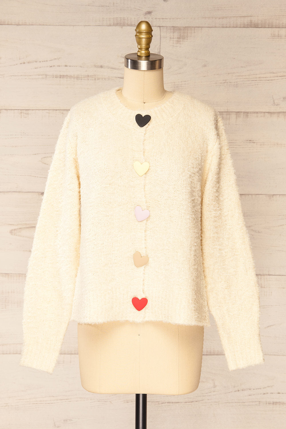 Sitia Ivory Cardigan w/ Heart Shaped Buttons | La petite garçonne front view