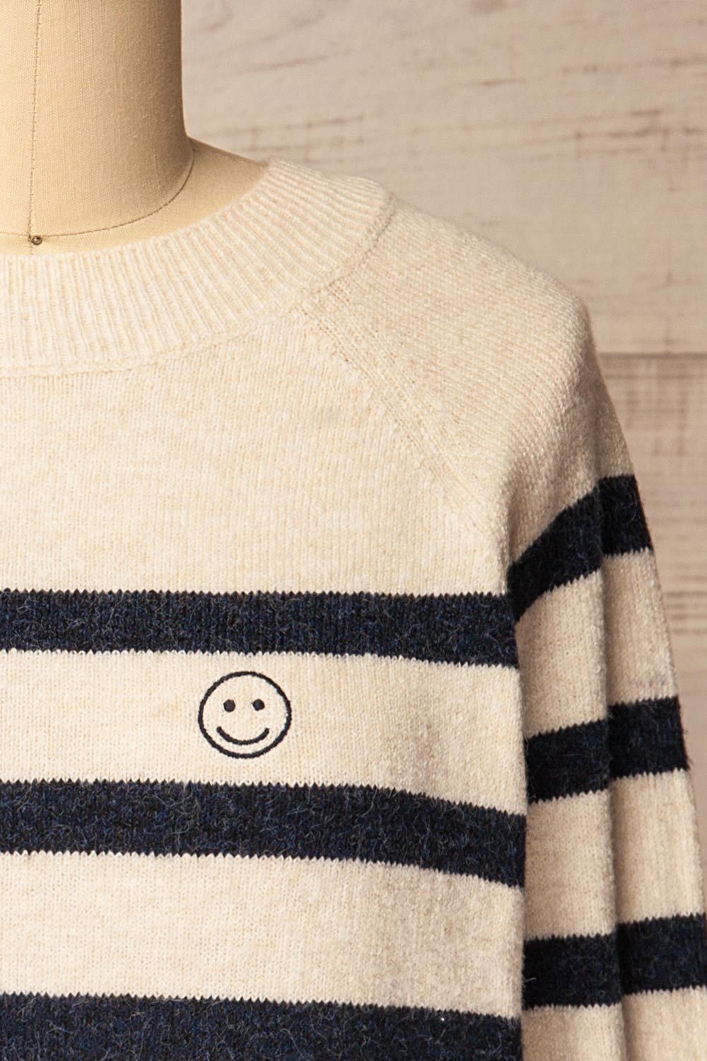 Siuri Striped Knitted Sweater with Smiley Embroidered | La petite garçonne front